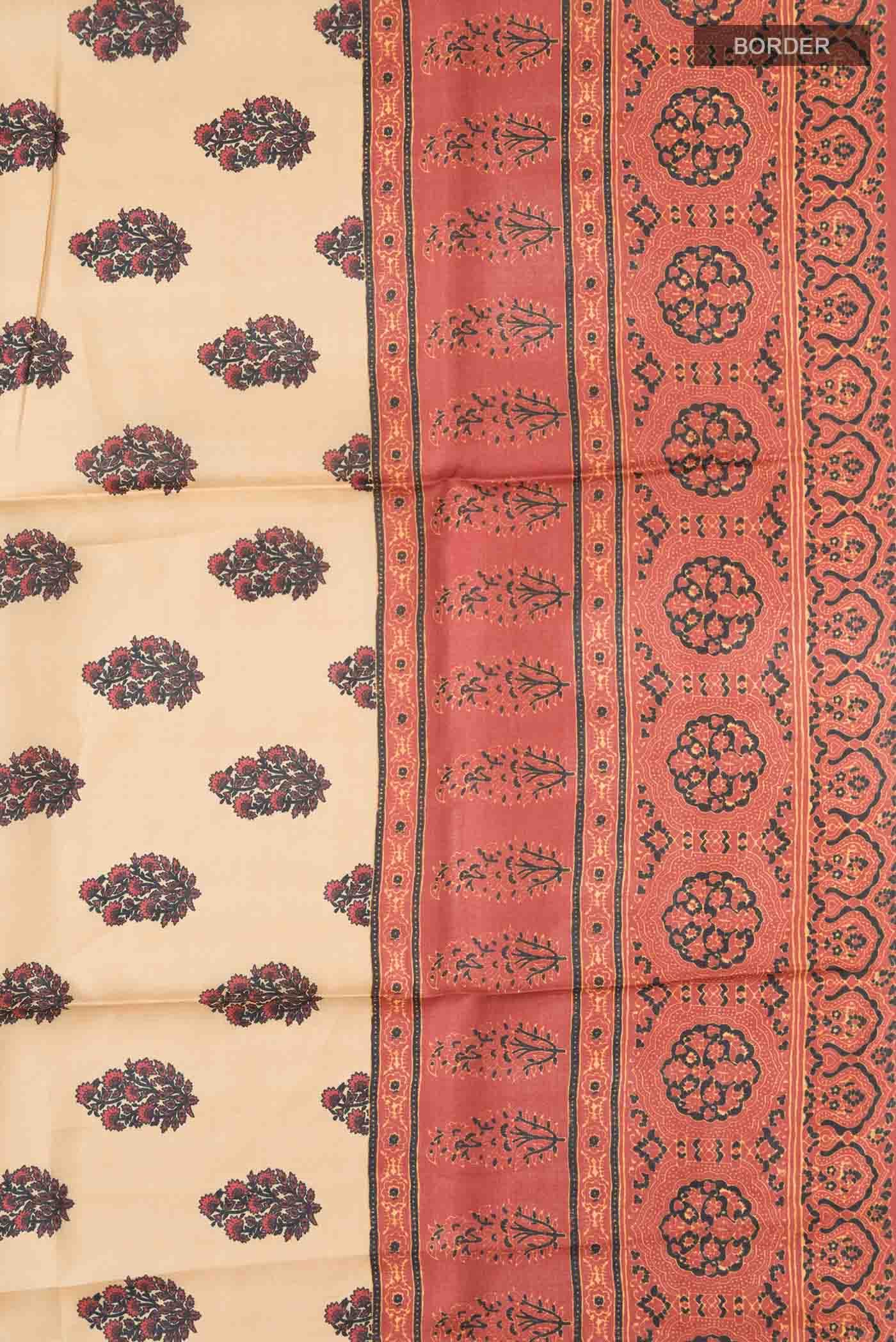 Beige Tussar Silk Saree
