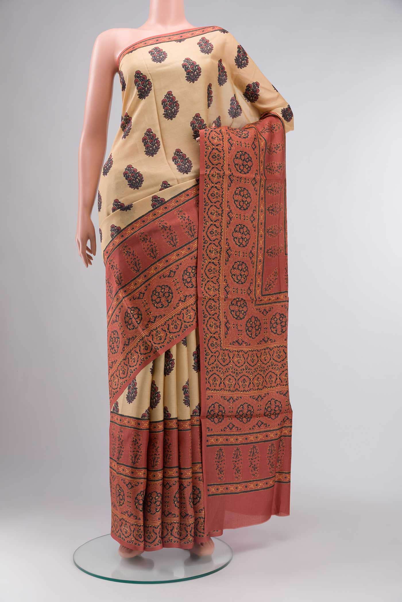 Beige Tussar Silk Saree