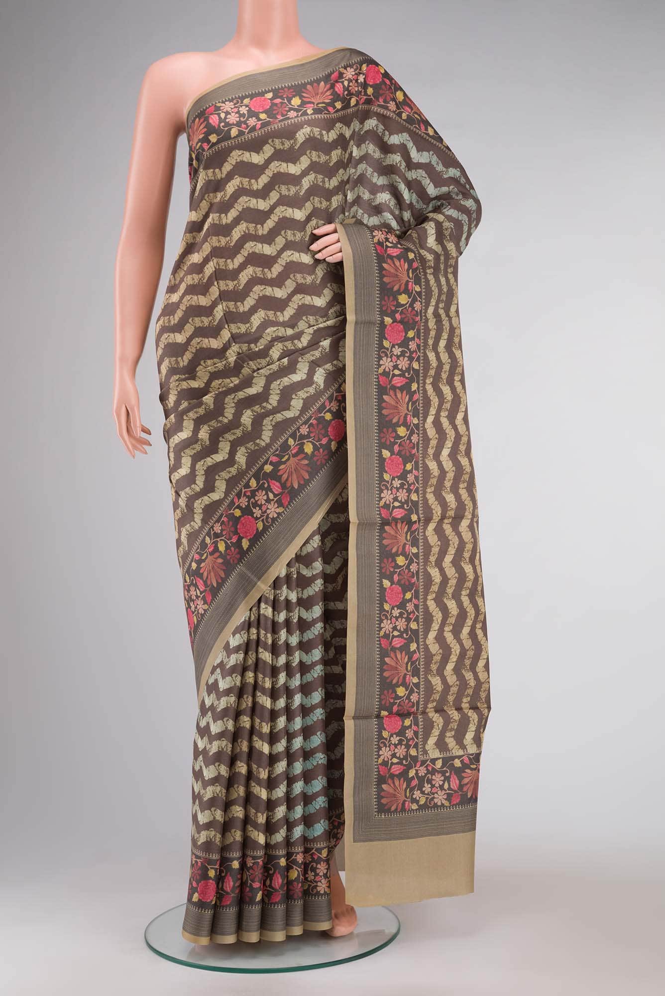 Brown Tussar Silk Saree