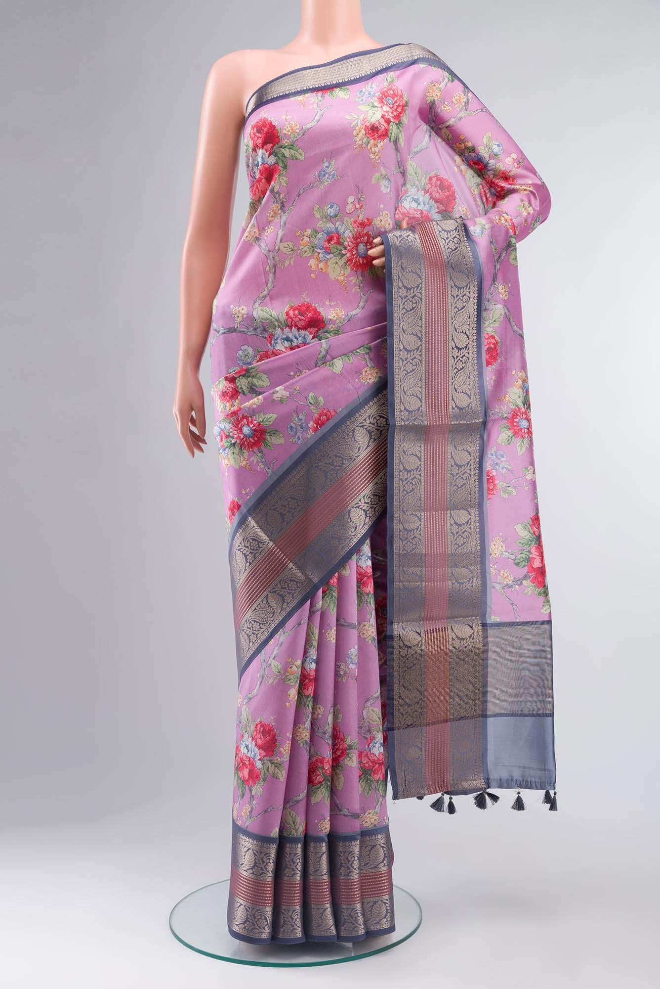 Rose pink Banarasi Raw Silk Saree