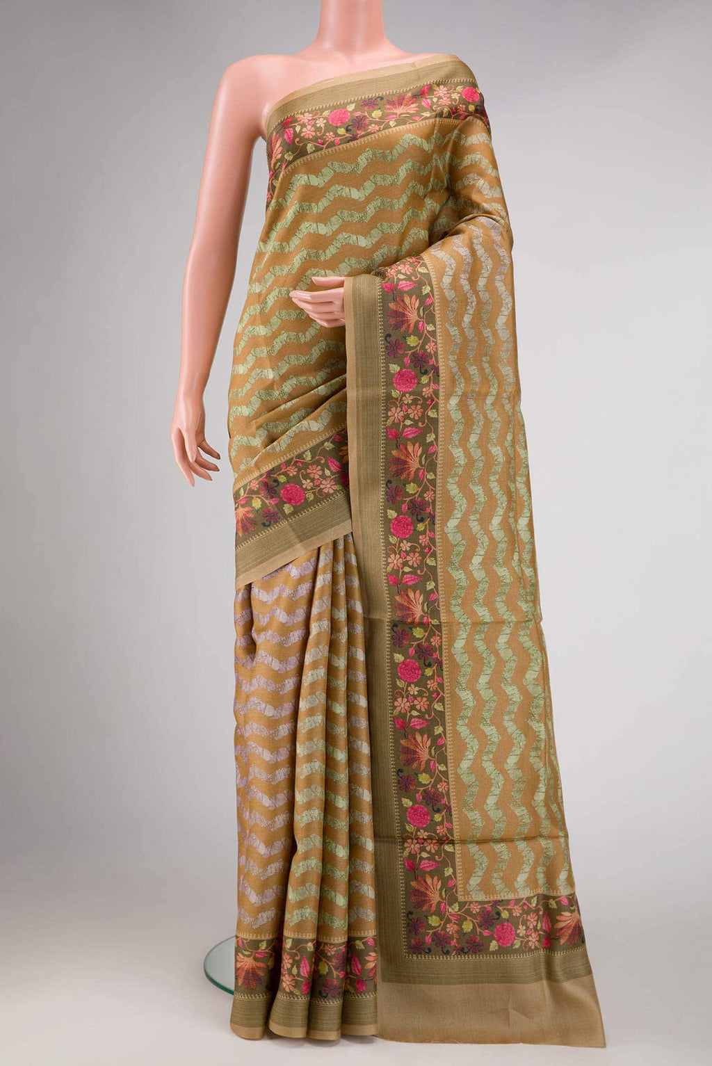 Mehandi Green Tussar Silk Saree