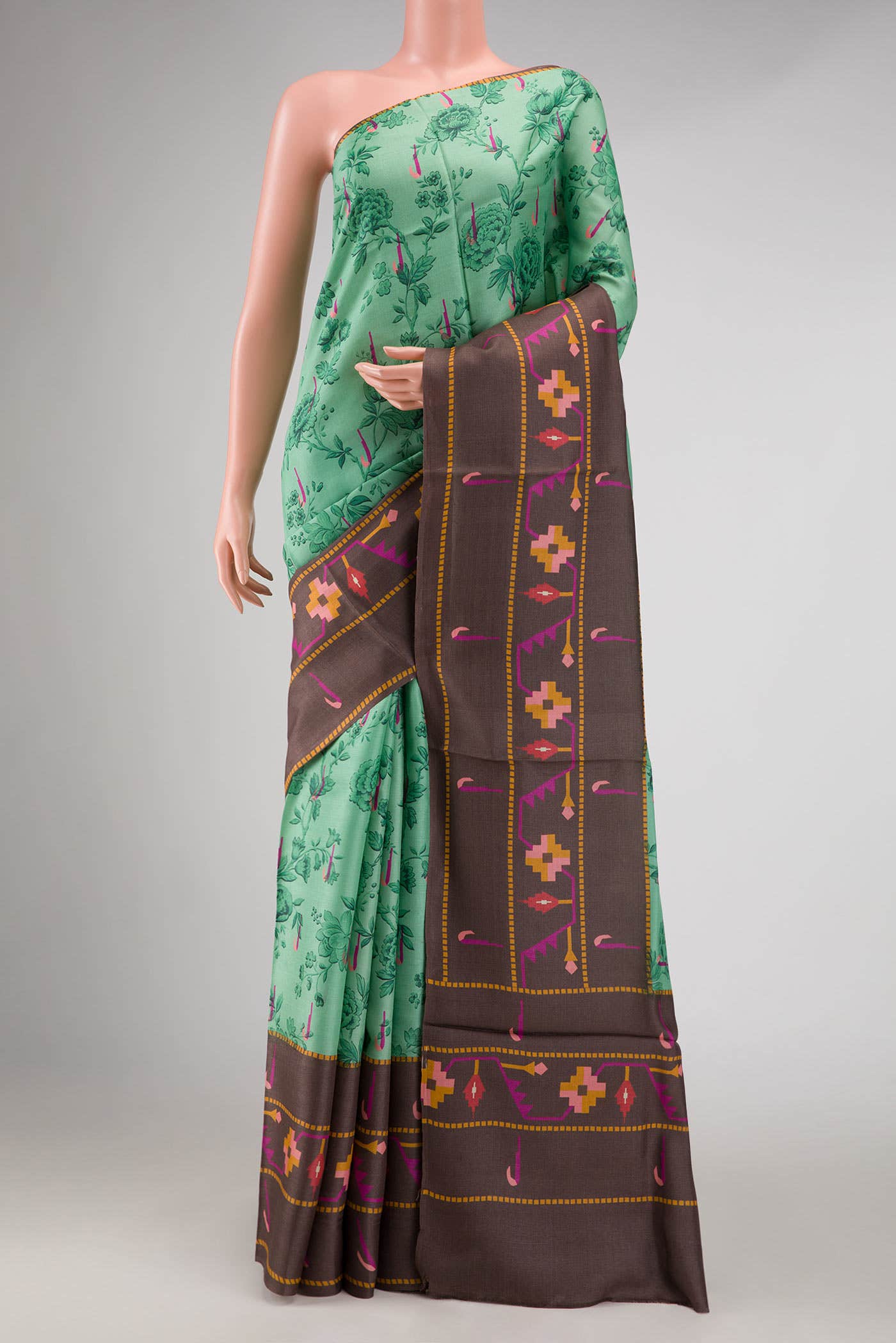 Sea Green Tussar Silk Saree