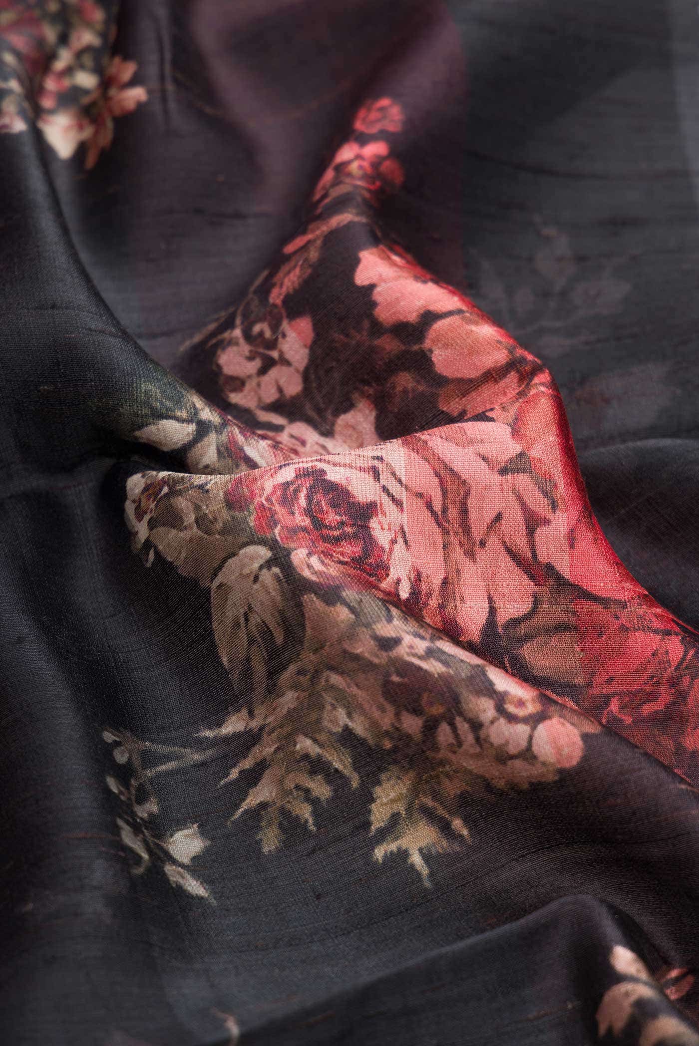Black Dual Tone Tussar Silk Saree