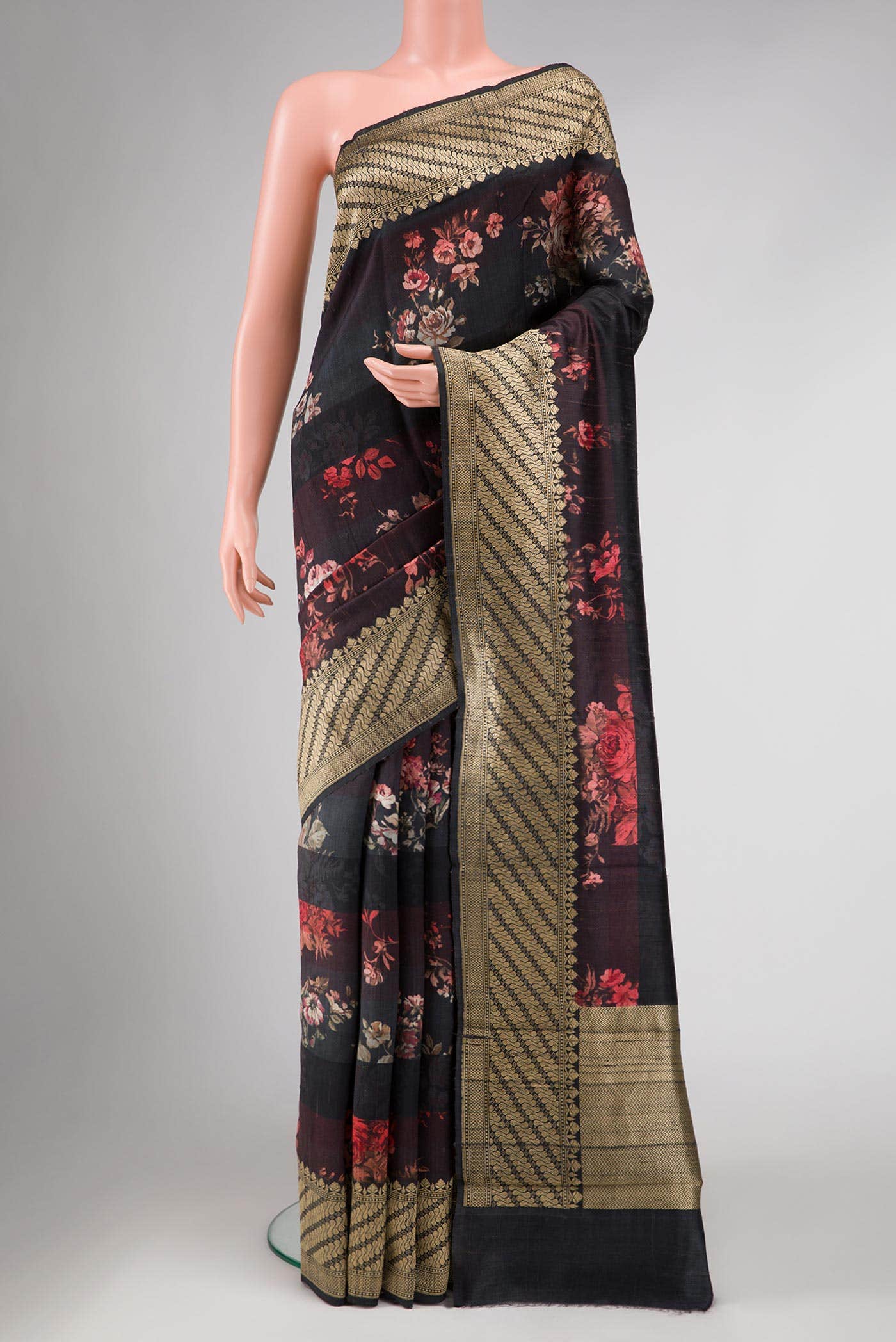 Black Dual Tone Tussar Silk Saree
