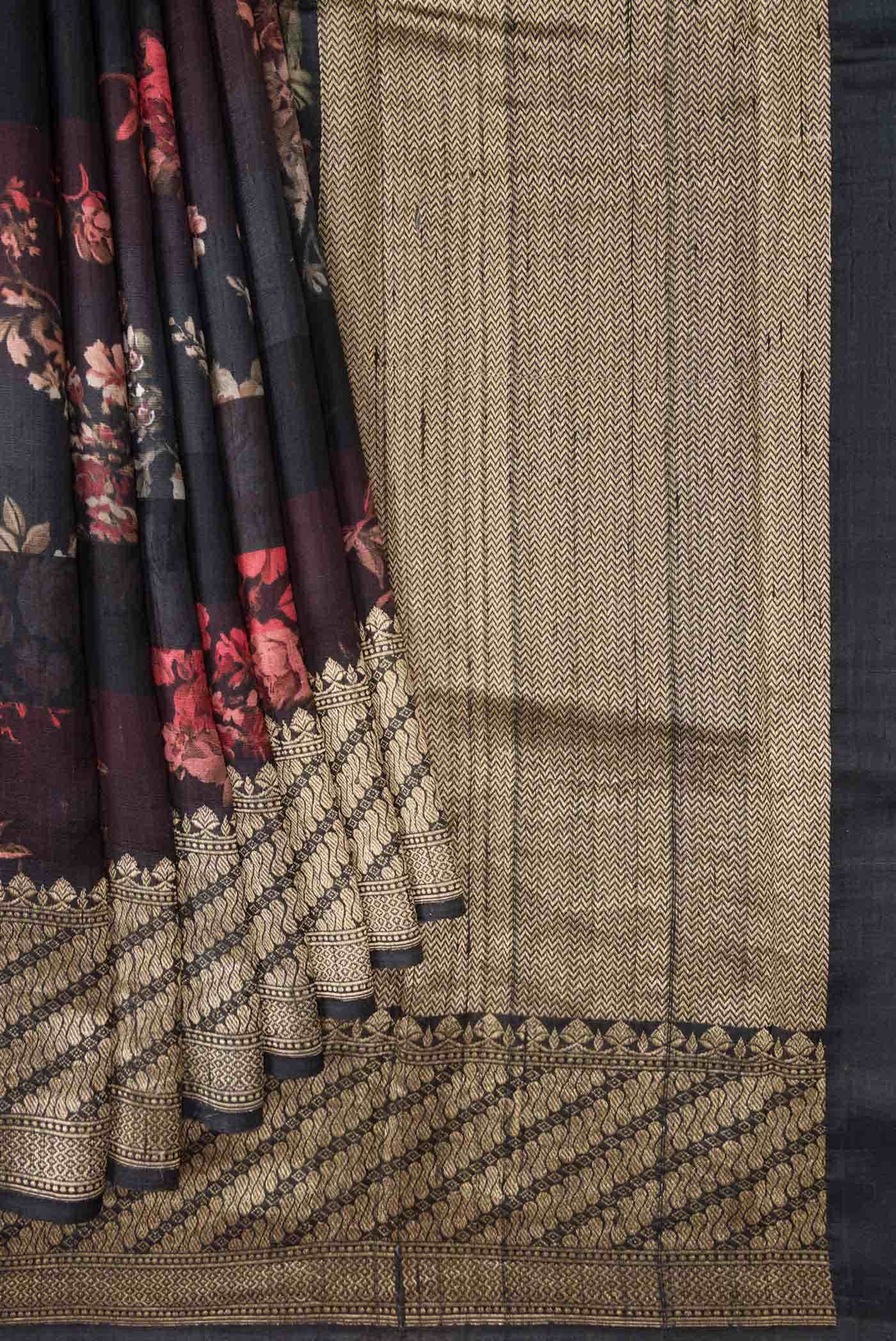 Black Dual Tone Tussar Silk Saree