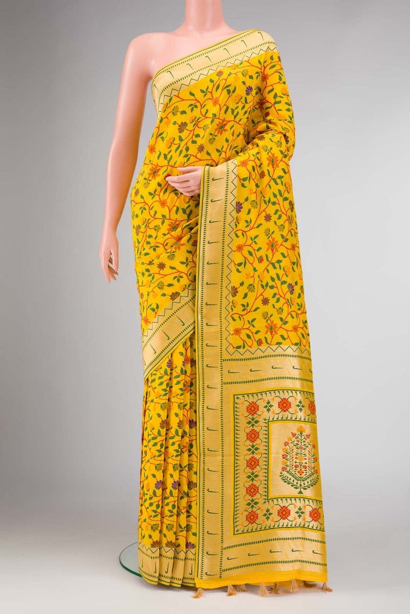 Yellow Dual Tone Blended Banarasi Silk Saree