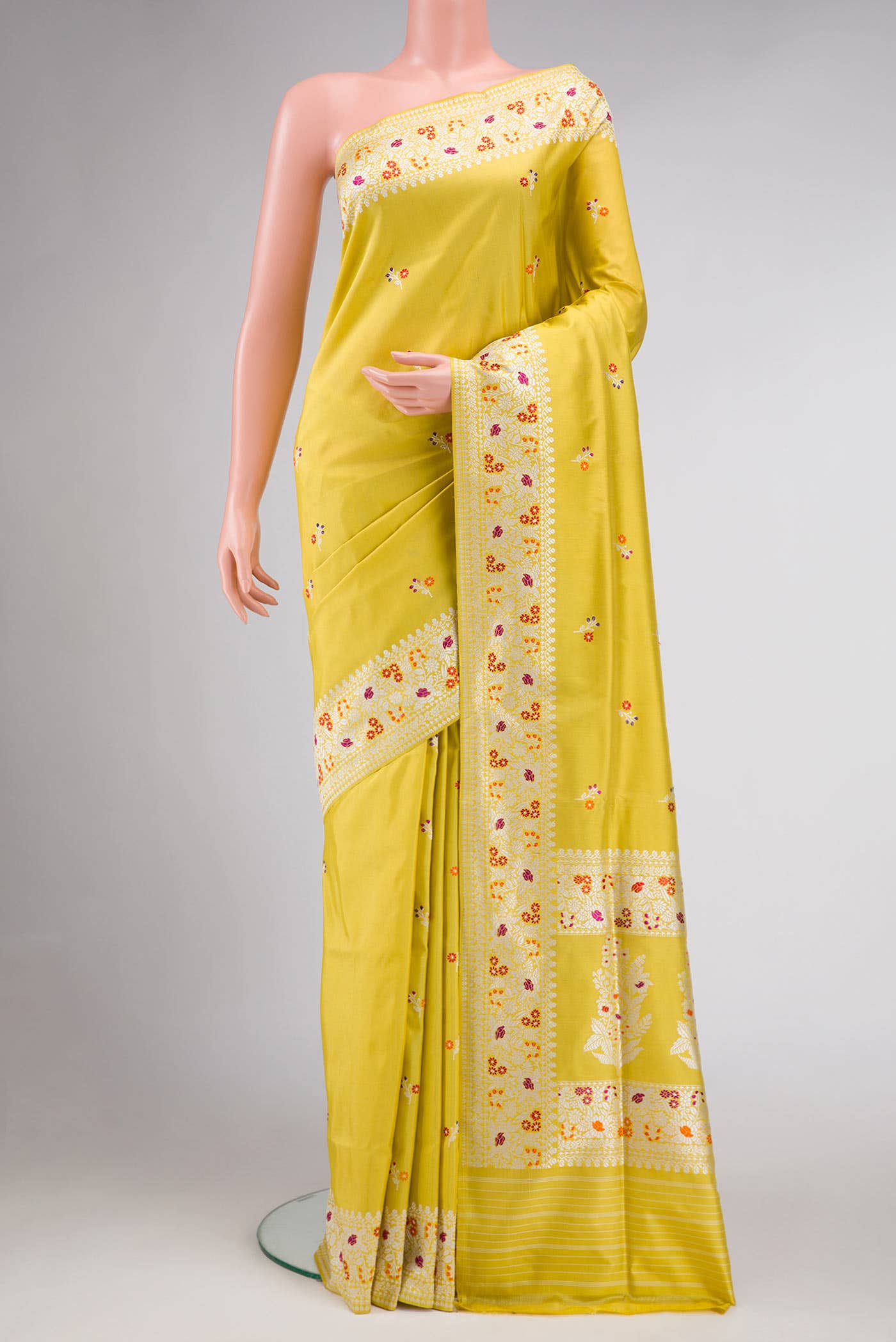 Yellow Dual Tone Banarasi Silk Saree