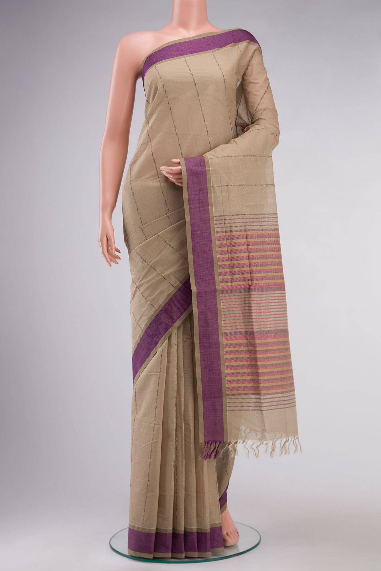 Beige Coimbatore Cotton Saree