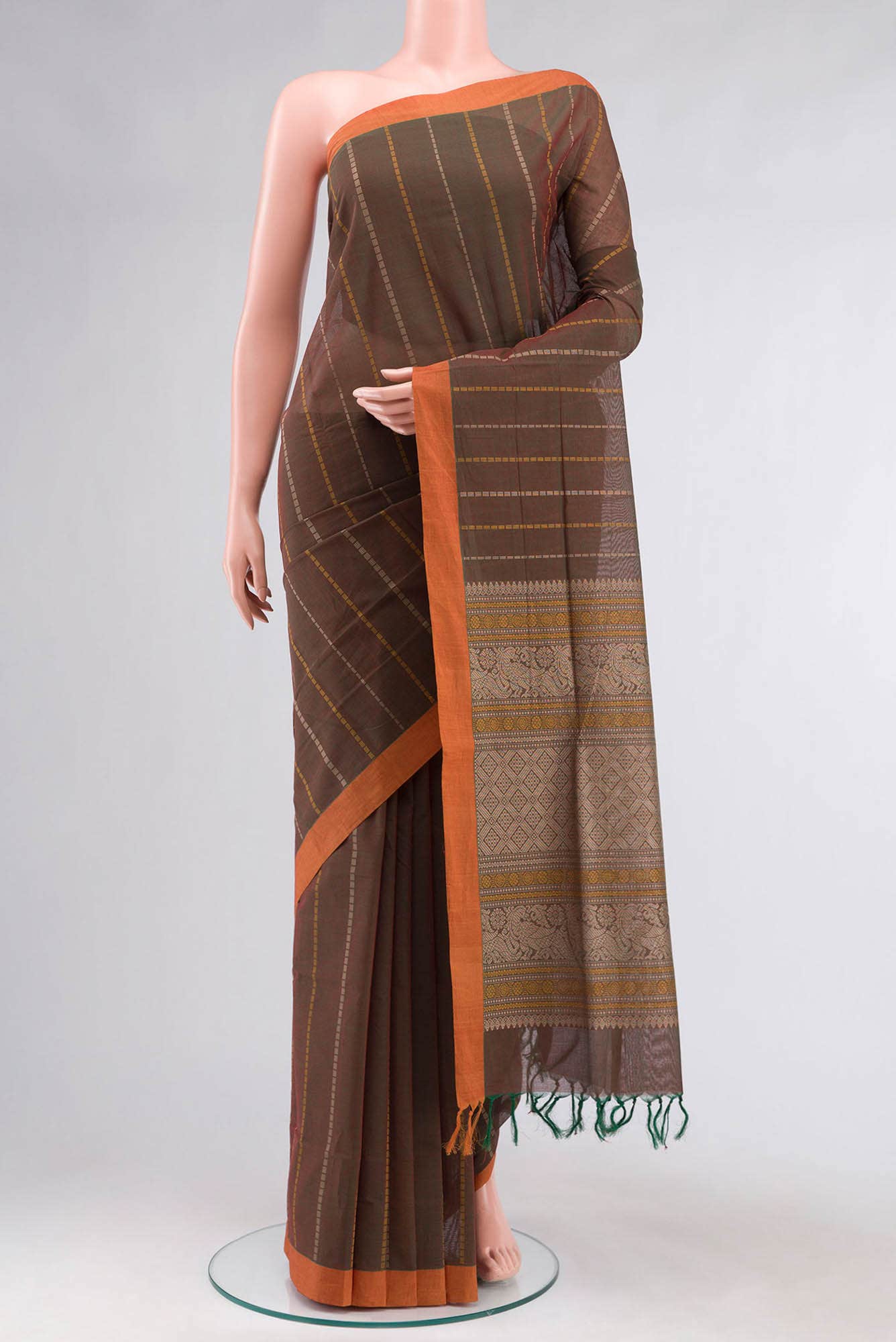 Green with Orange Dual Tone Coimbatore Cotton Saree