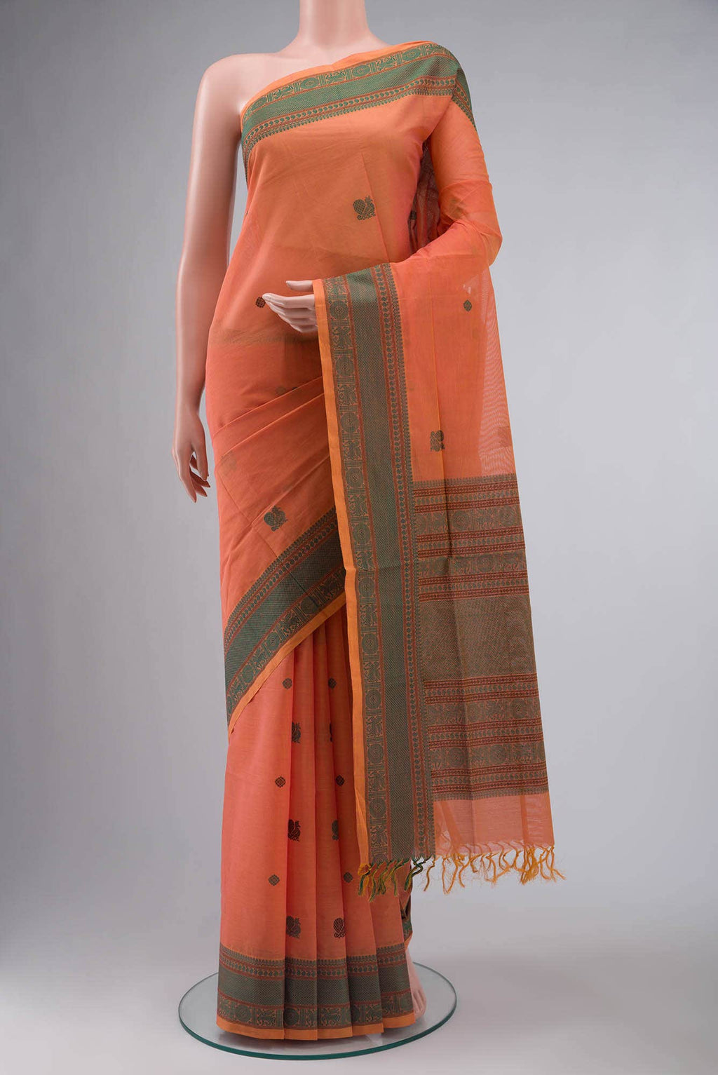 Orange Coimbatore Cotton Saree
