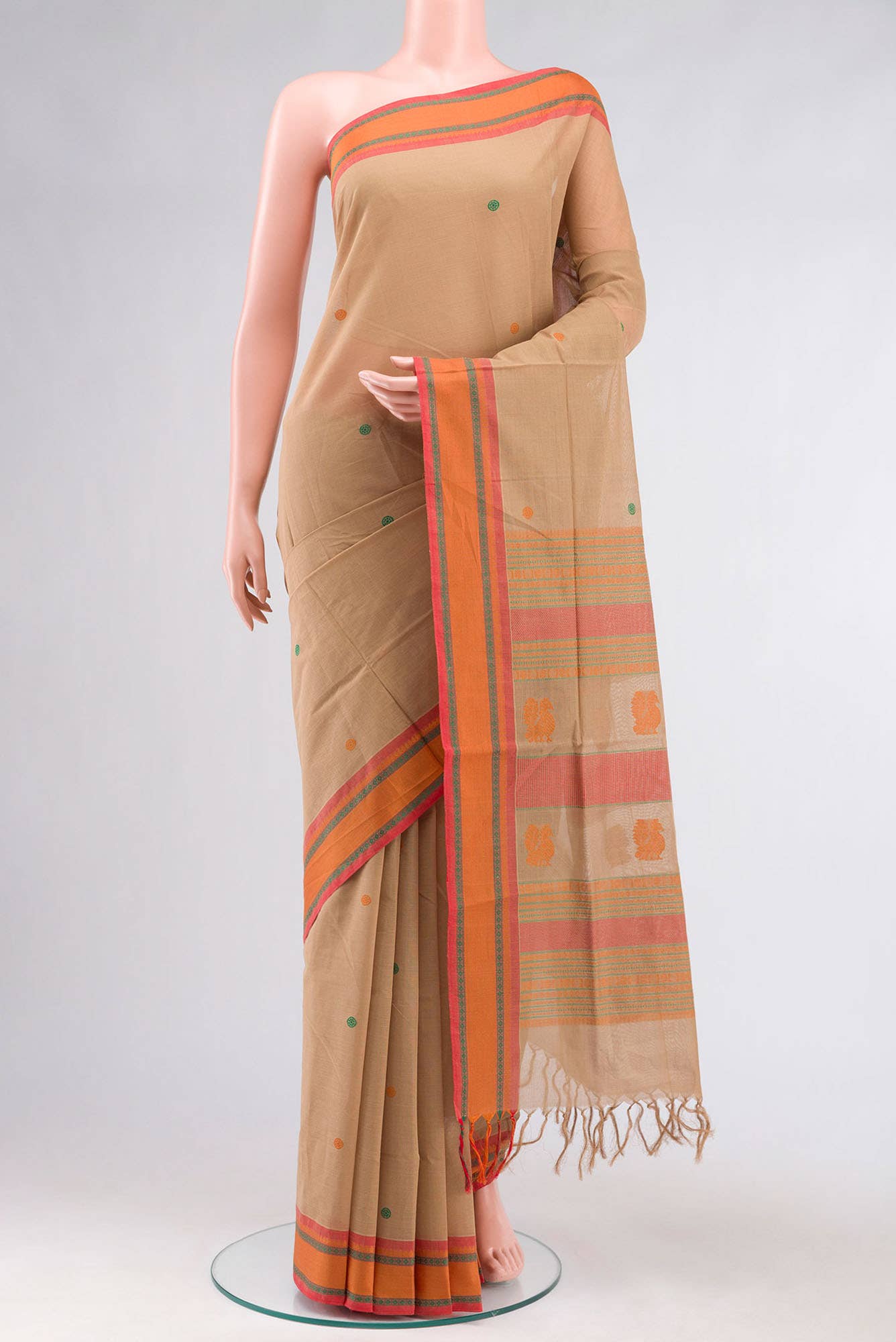 Beige Coimbatore Cotton Saree