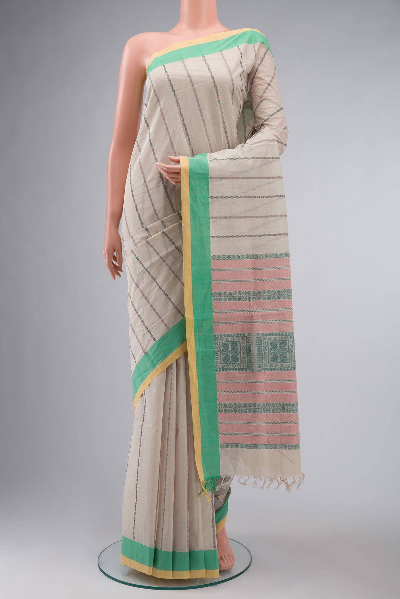 Cream Coimbatore Cotton Saree