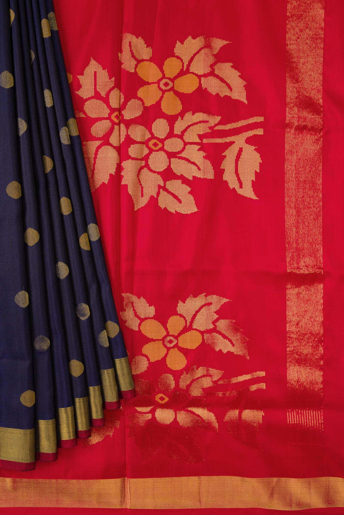 Navy Blue Dual Tone Uppada Silk Saree