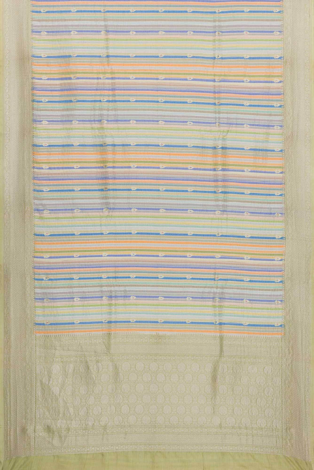 Yellow Royal BlueGrey and Pista Green Dual Tone Banarasi Silk Saree