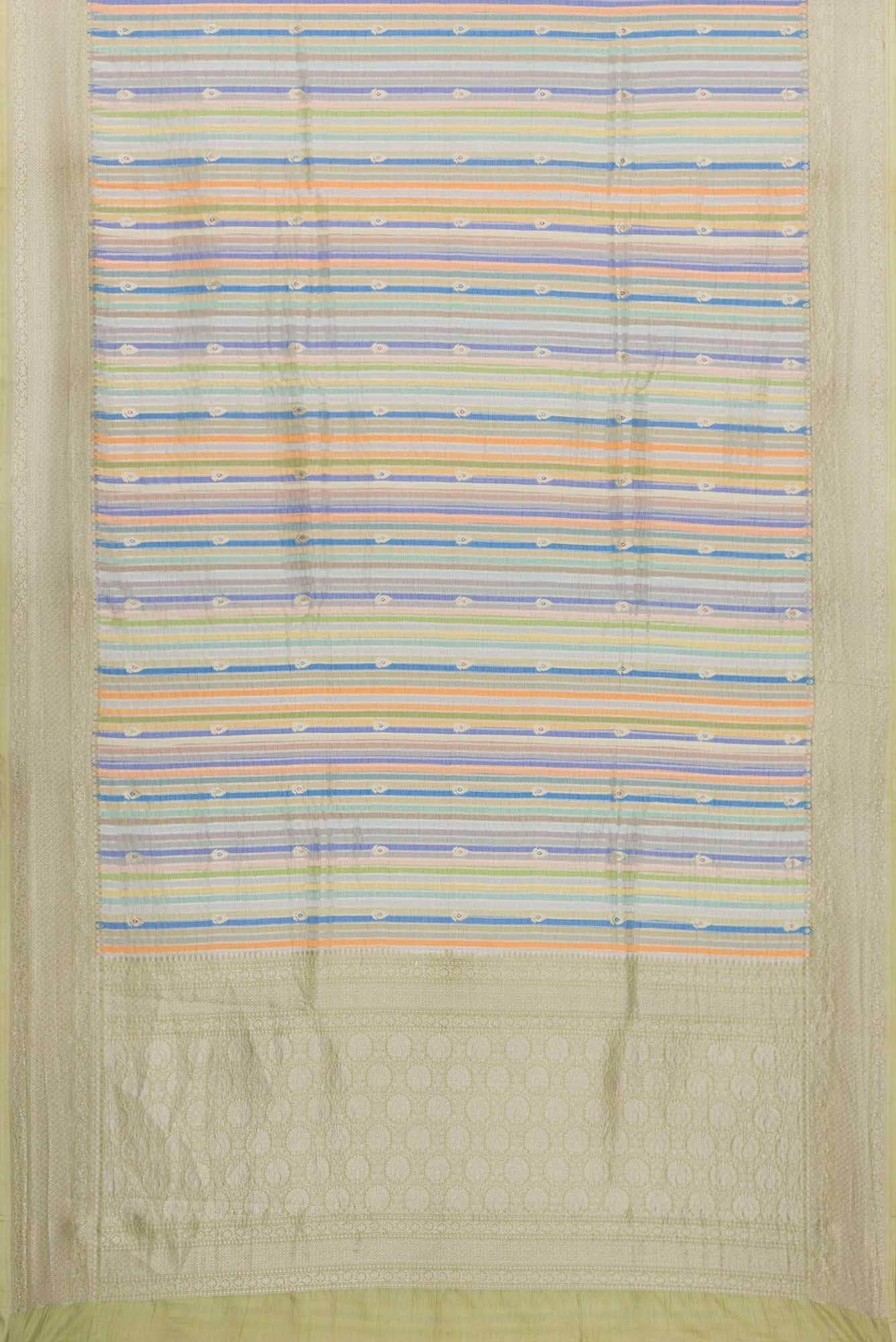 Yellow Royal BlueGrey and Pista Green Dual Tone Banarasi Silk Saree
