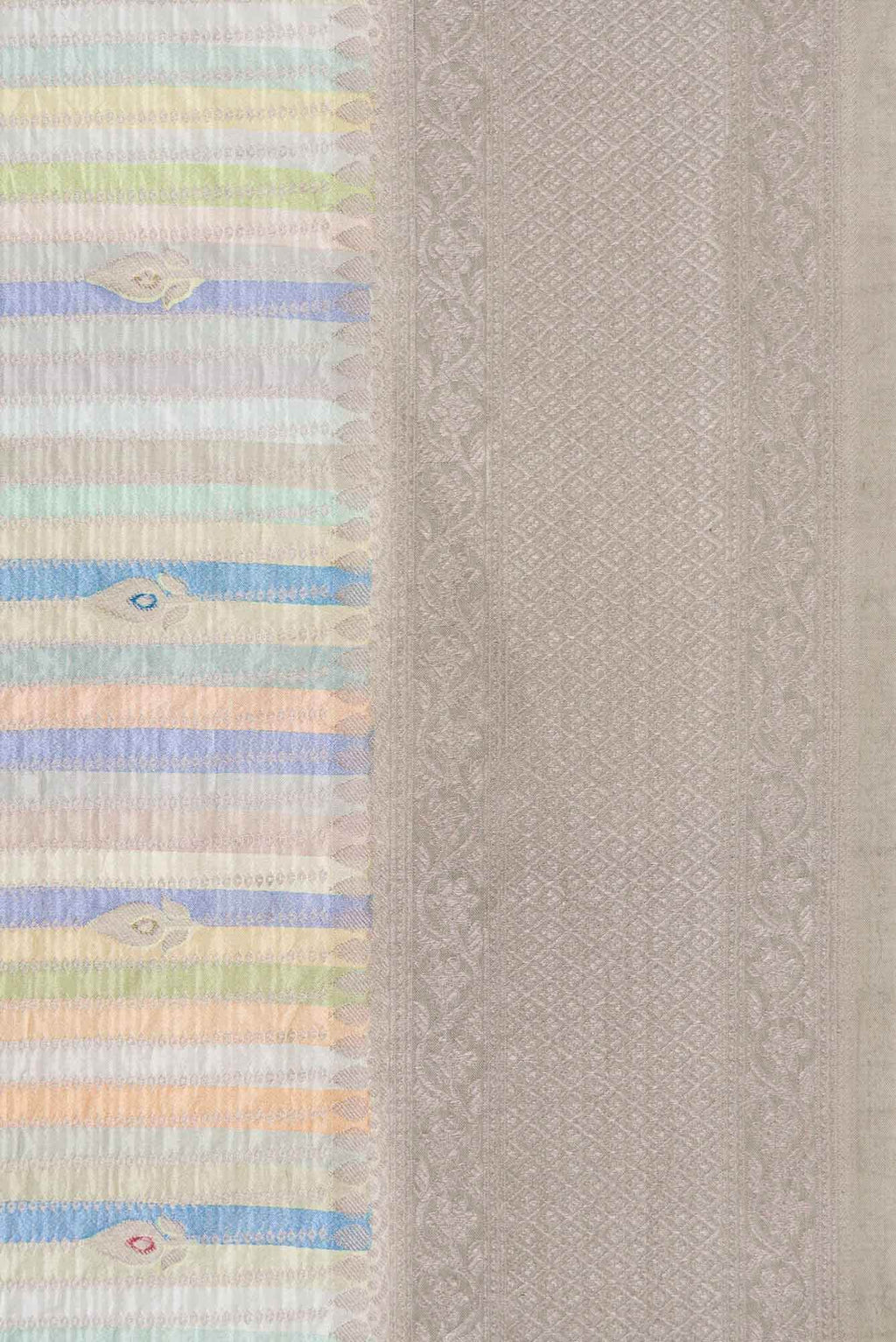 Royal Blue Pista Green Grey and Sky Blue Dual Tone Banarasi Silk Saree