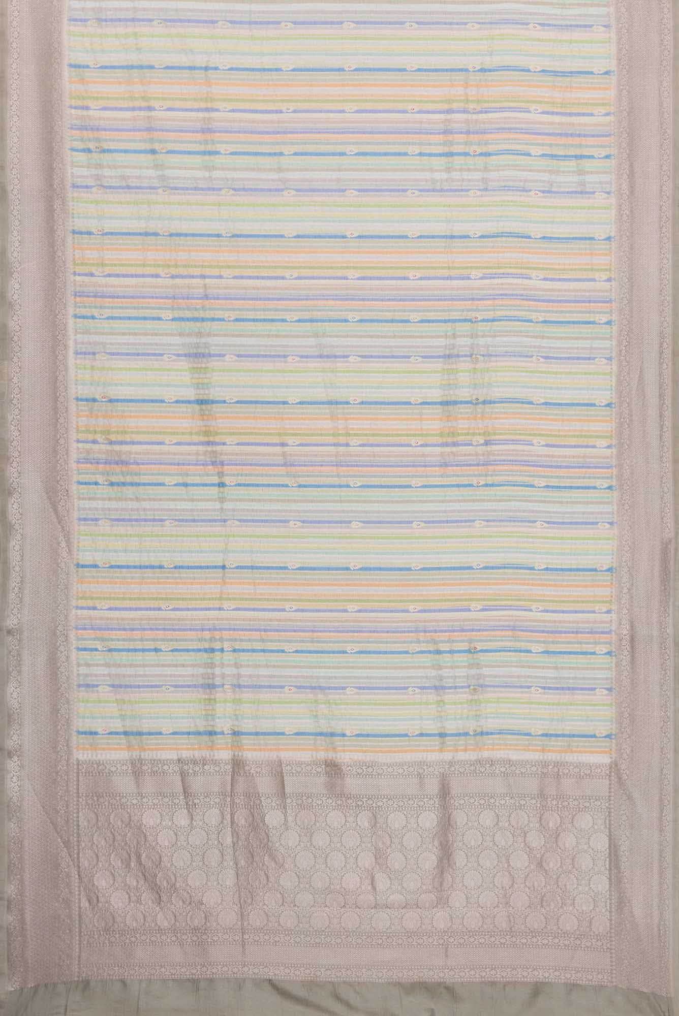Royal Blue Pista Green Grey and Sky Blue Dual Tone Banarasi Silk Saree