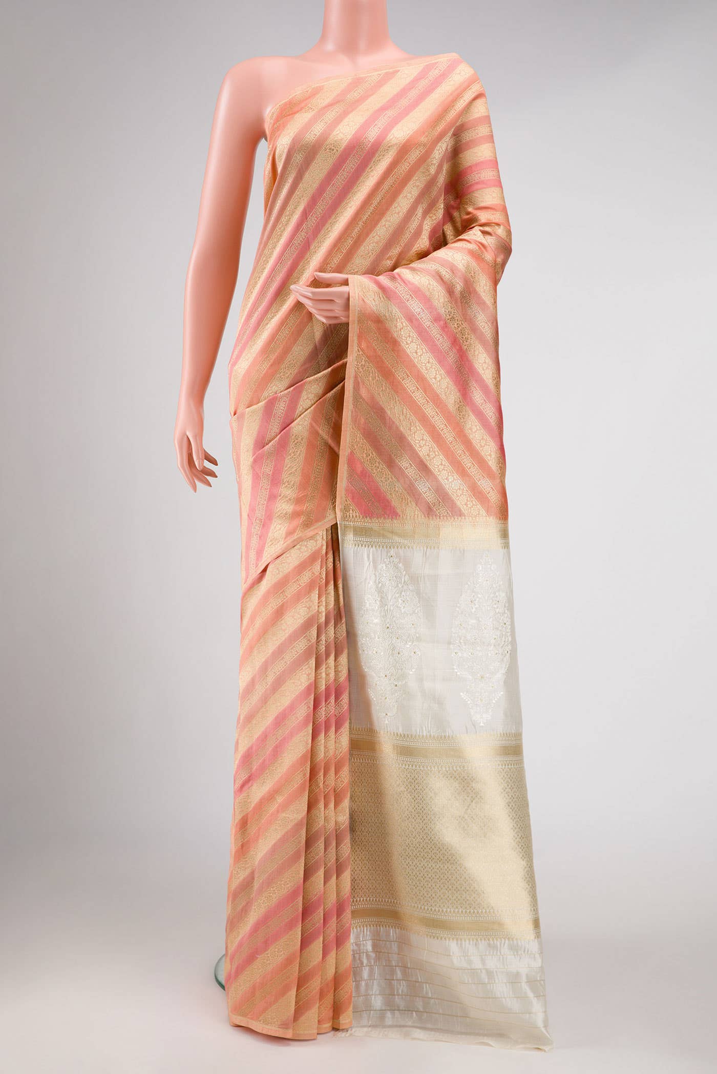 Golden Peach Banarasi Silk Saree