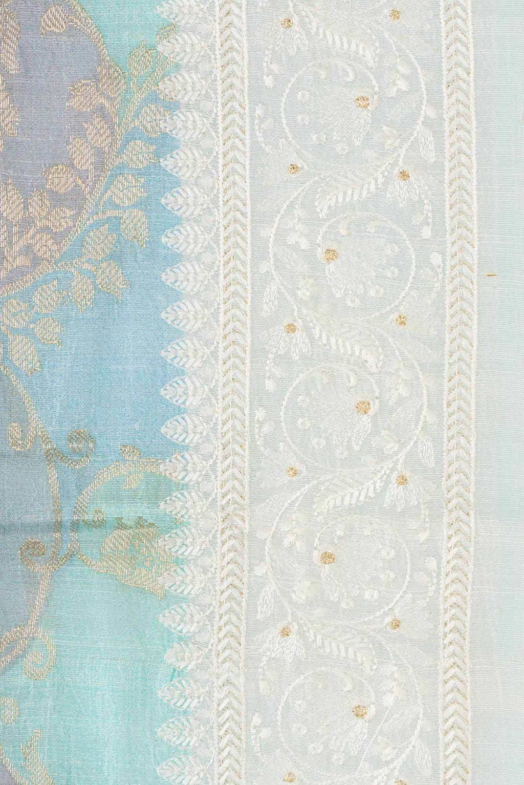 Sky Blue Sea Blue and Brown Dual Tone Banarasi Silk Saree