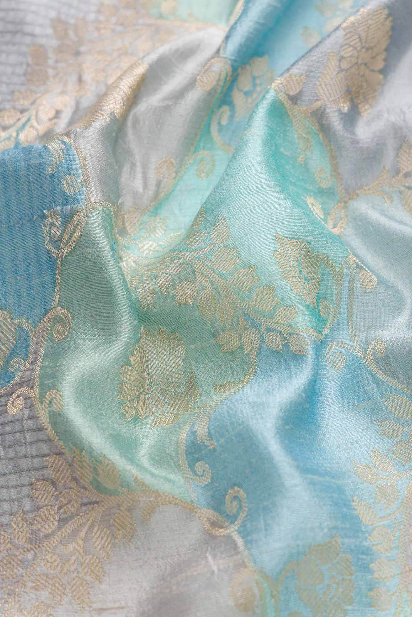 Sky Blue Sea Blue and Brown Dual Tone Banarasi Silk Saree