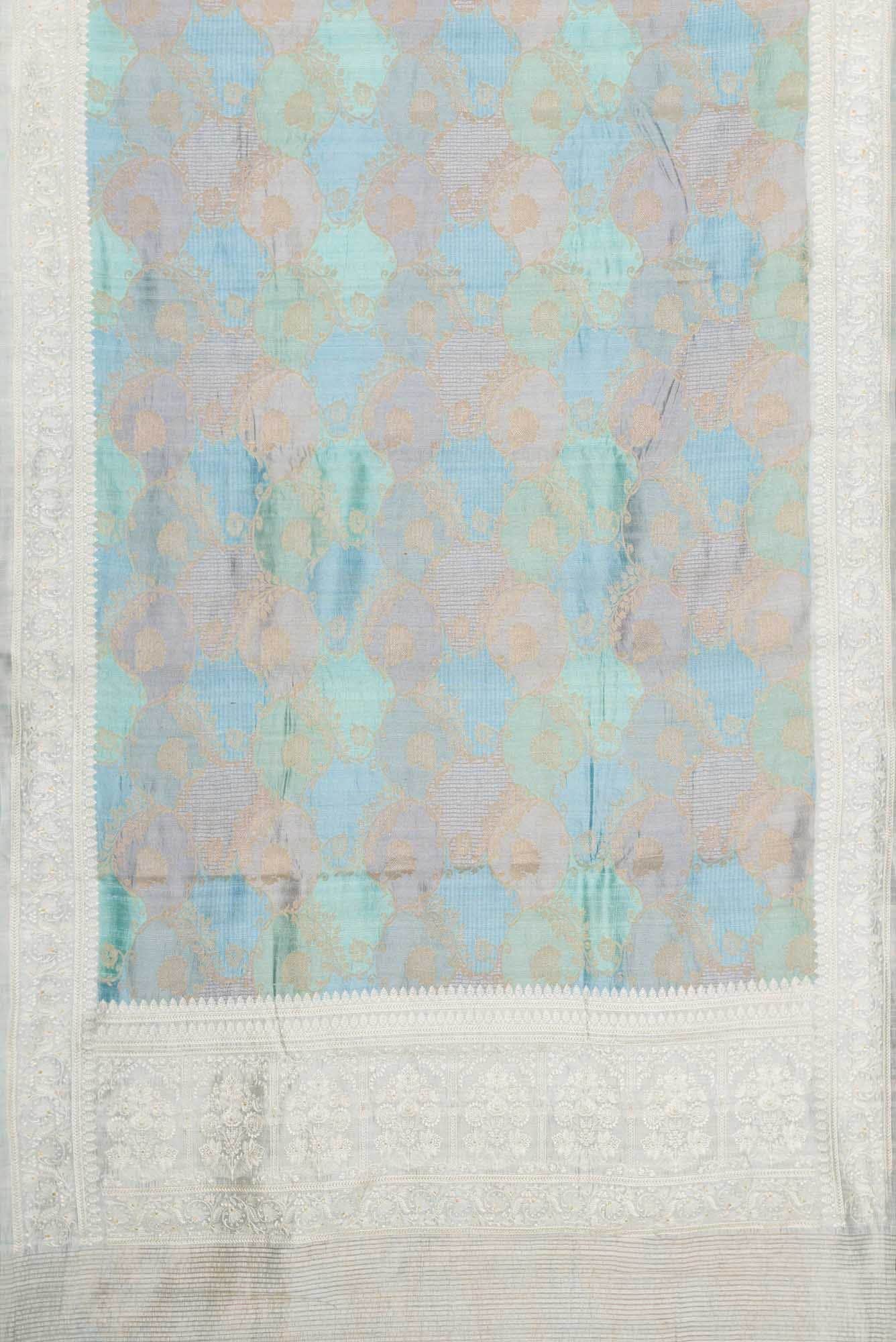 Sky Blue Sea Blue and Brown Dual Tone Banarasi Silk Saree