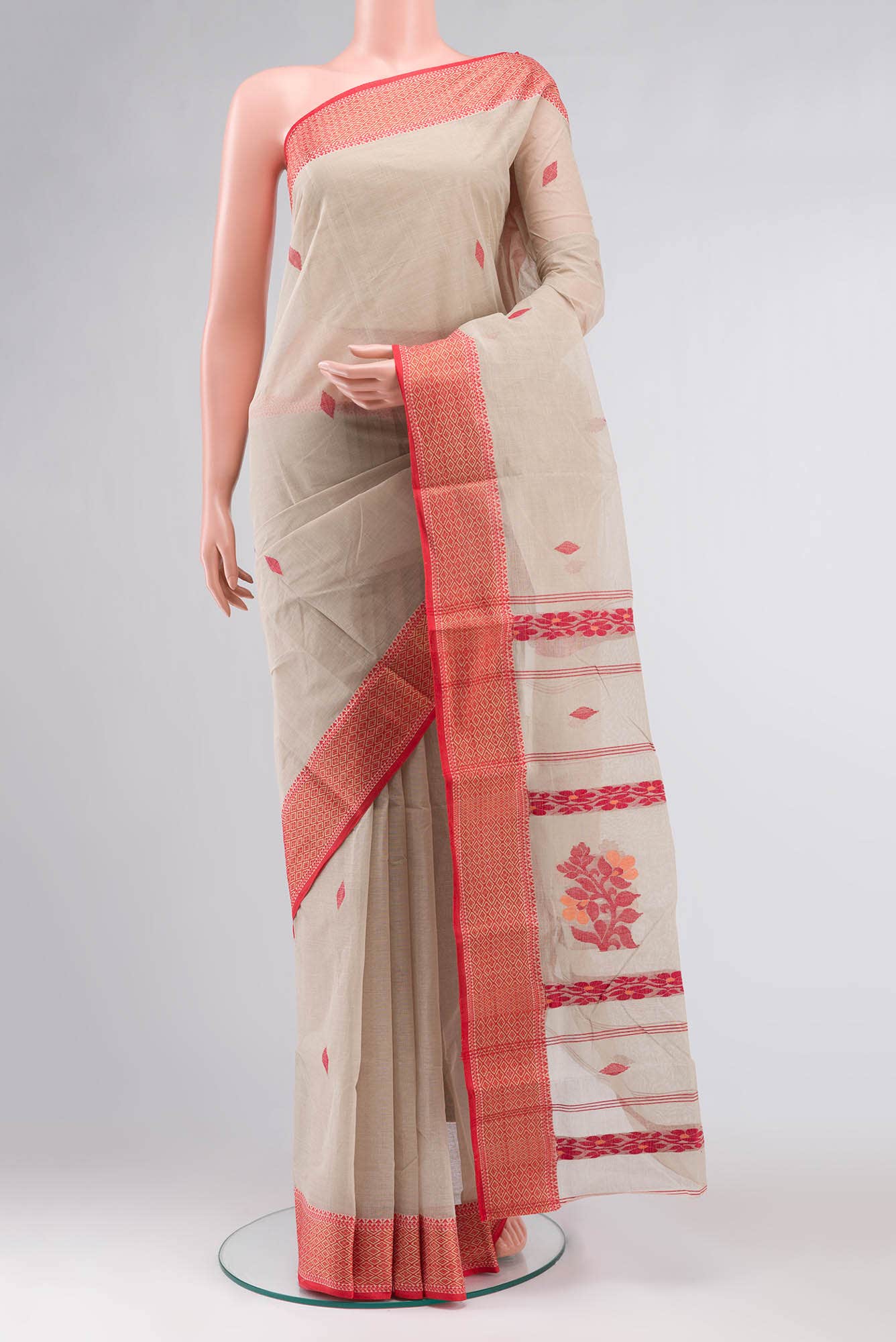 Beige Bengal Cotton Saree