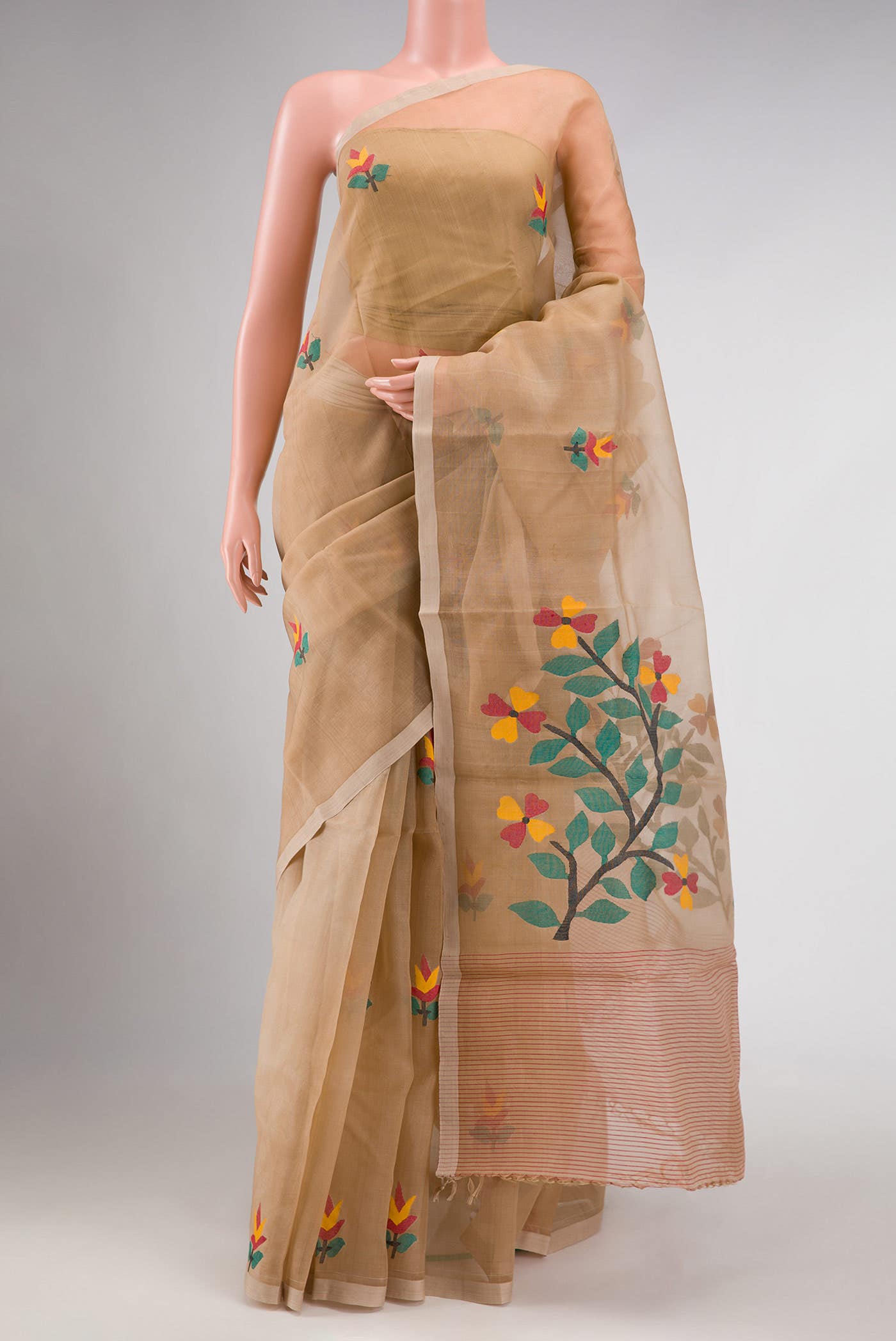 Beige Muslin Silk Saree