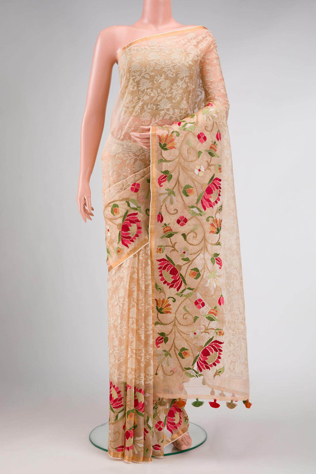 Peach Dual Tone Organza Silk Saree