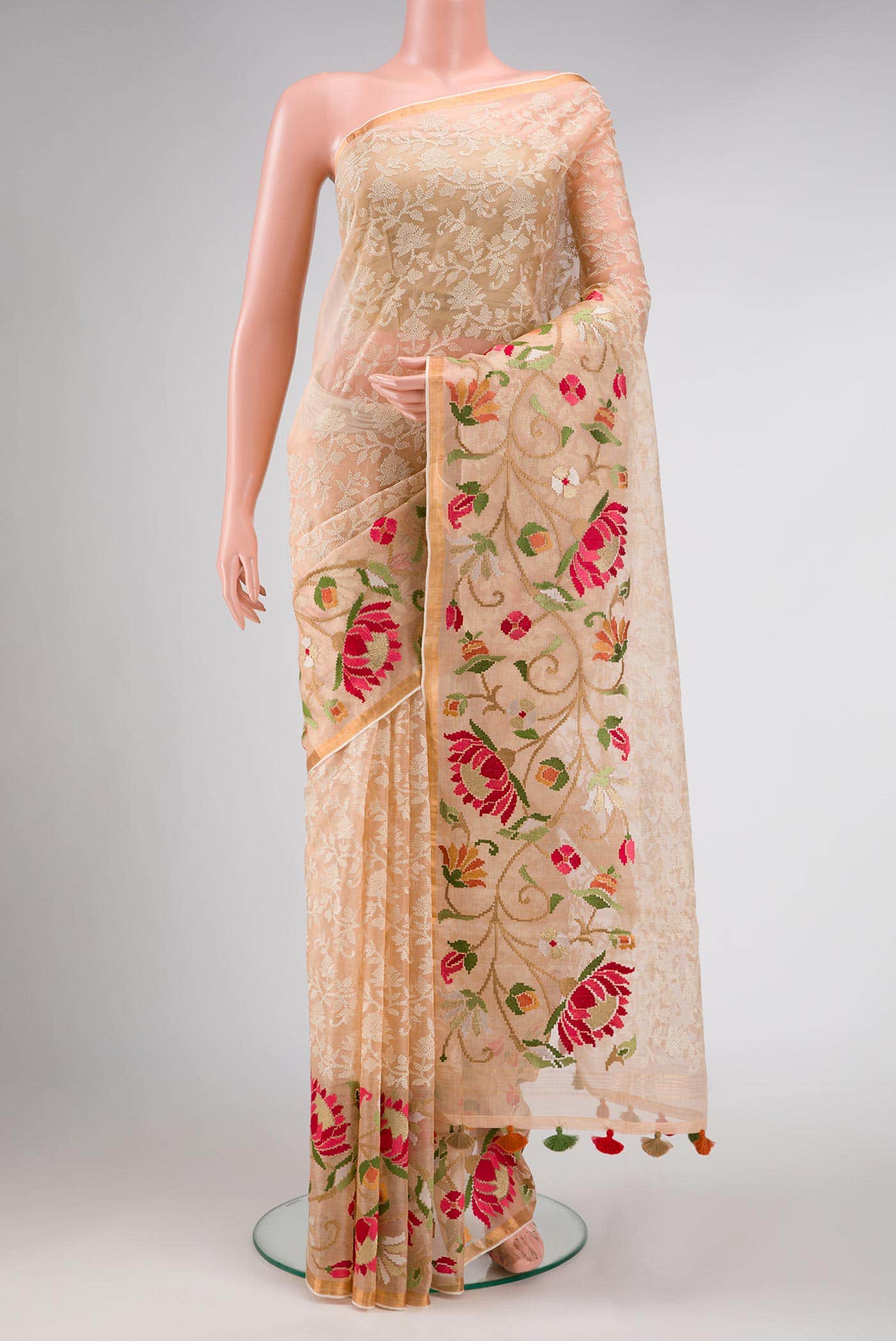 Peach Dual Tone Organza Silk Saree
