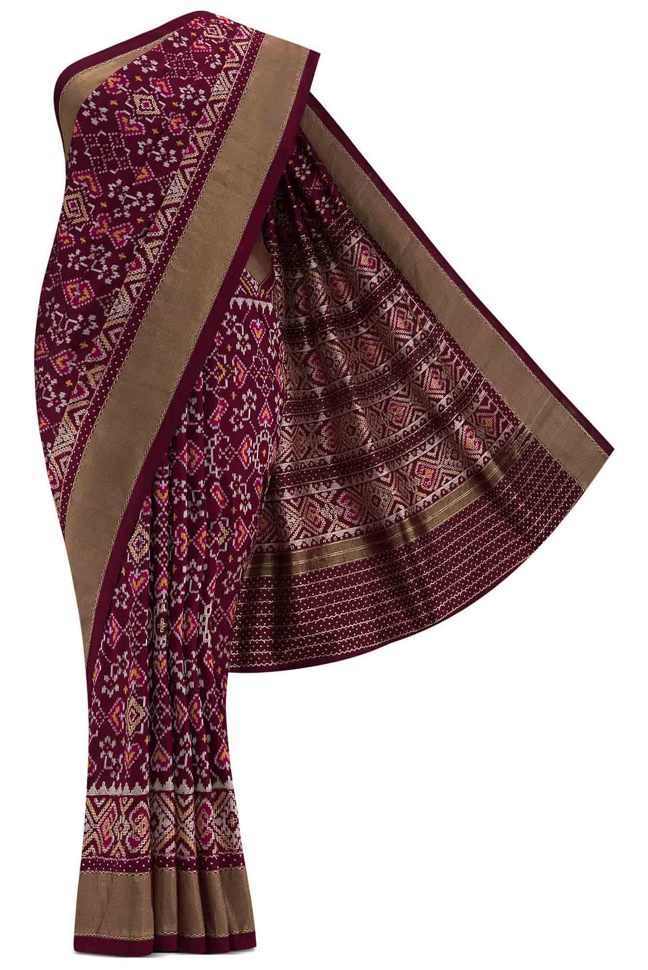 Pure Silk Pure Zari Brown Dual Tone Double Ikat Saree