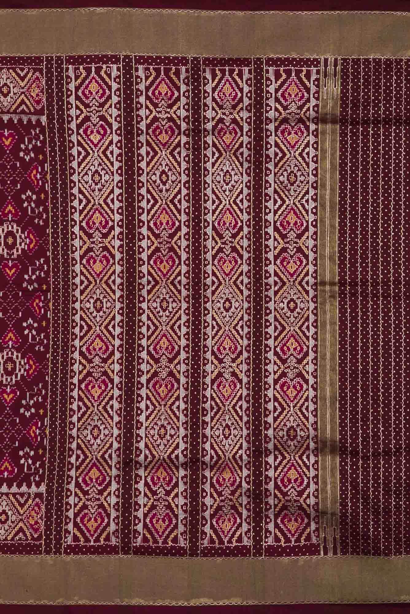 Pure Silk Pure Zari Brown Dual Tone Double Ikat Saree