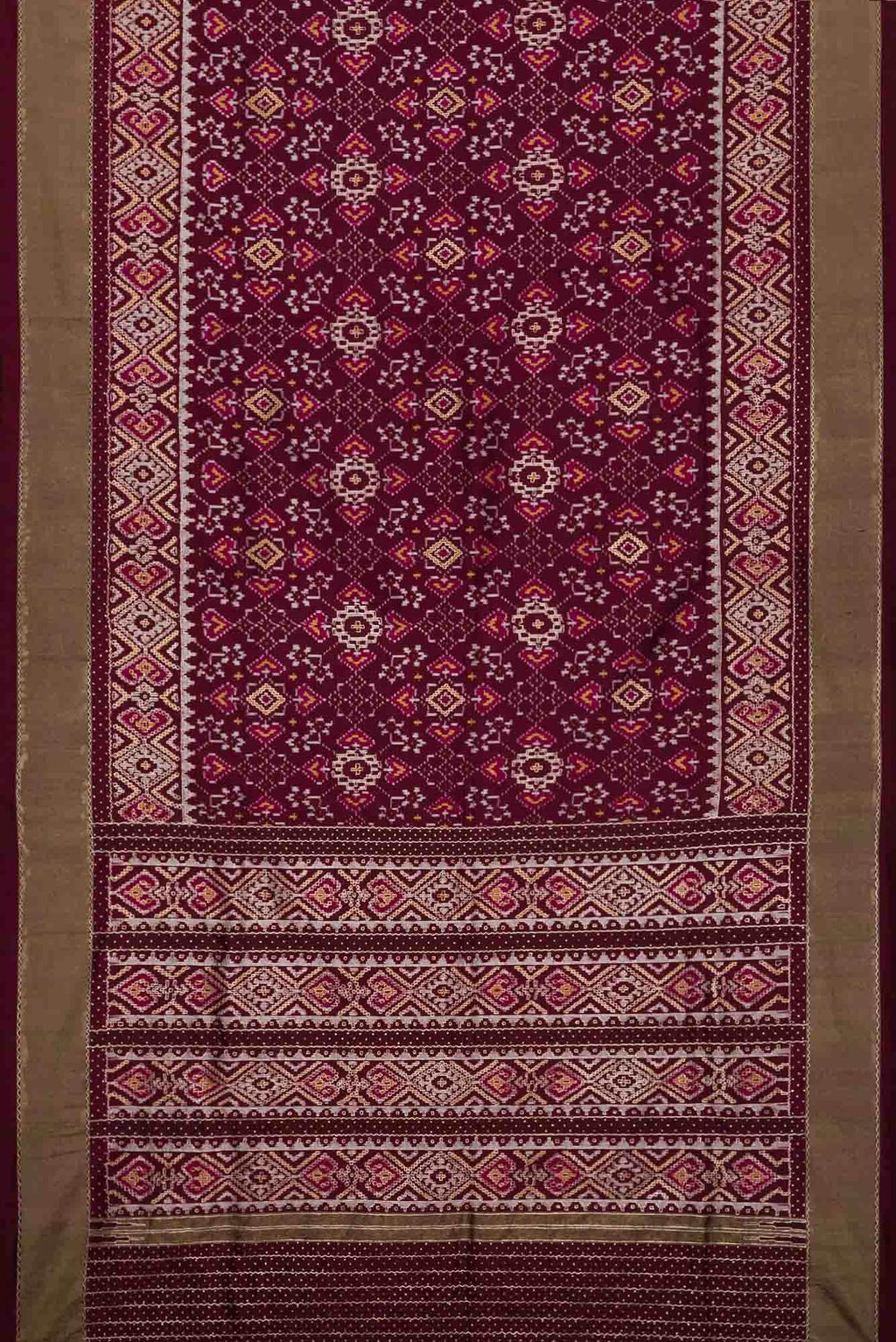 Pure Silk Pure Zari Brown Dual Tone Double Ikat Saree
