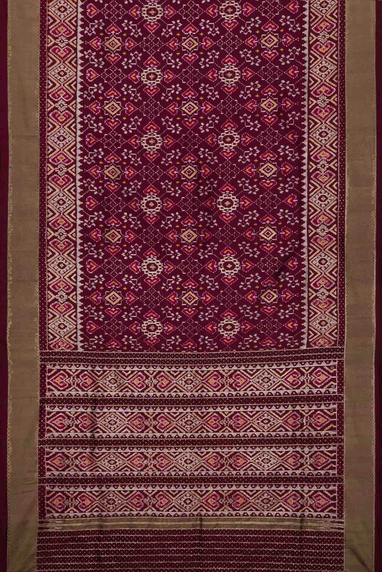 Pure Silk Pure Zari Brown Dual Tone Double Ikat Saree