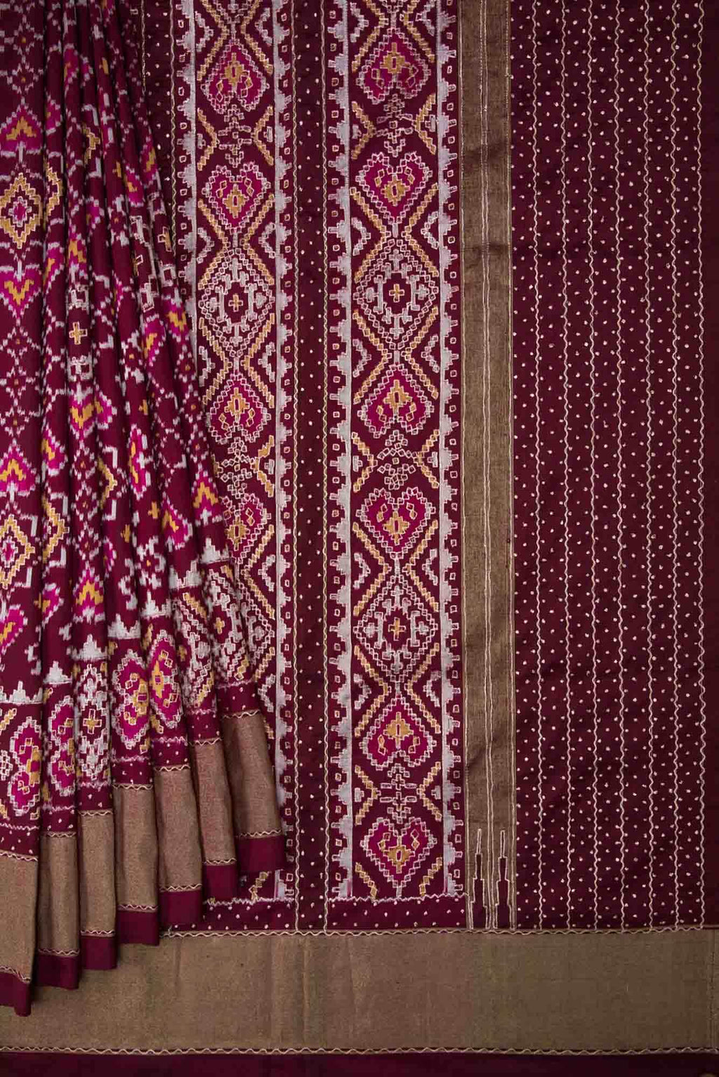 Pure Silk Pure Zari Brown Dual Tone Double Ikat Saree