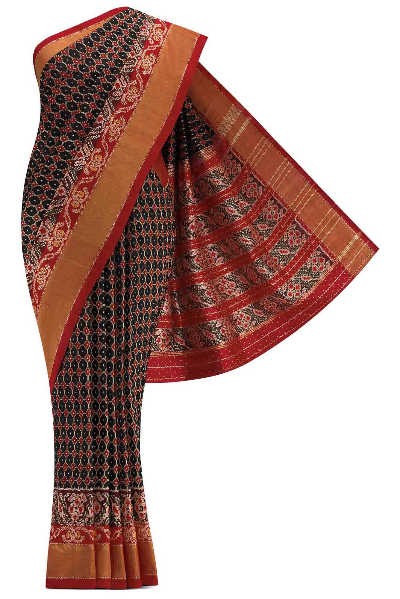 Pure Silk Pure Zari Black Dual Tone Double Ikat Saree