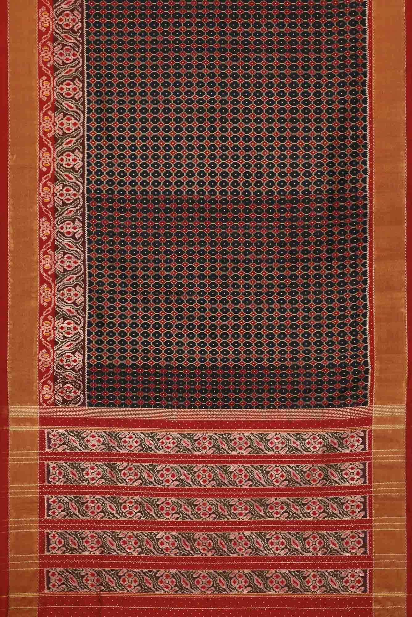 Pure Silk Pure Zari Black Dual Tone Double Ikat Saree