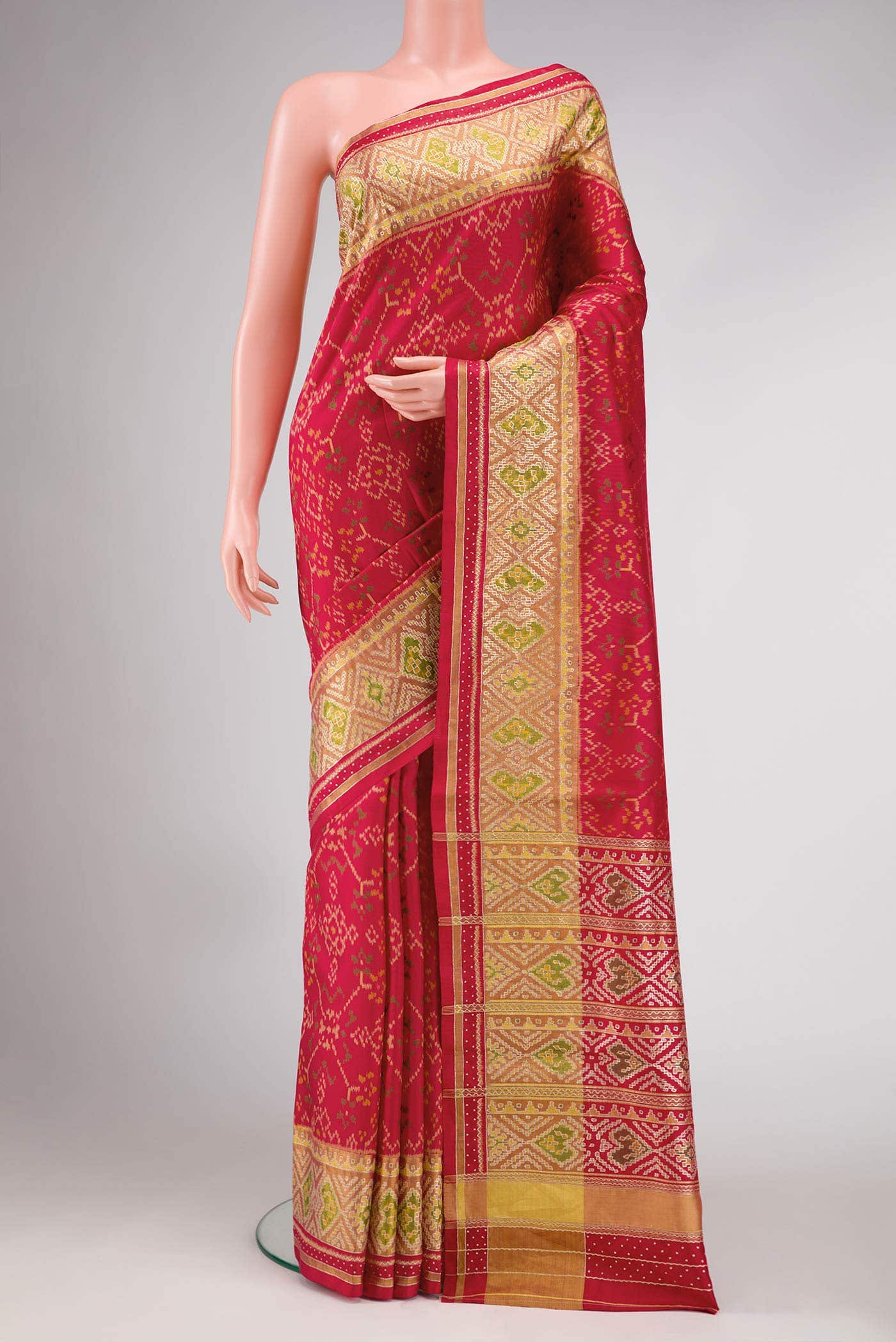 Pure Silk Pure Zari Red Dual Tone Double Ikat Saree