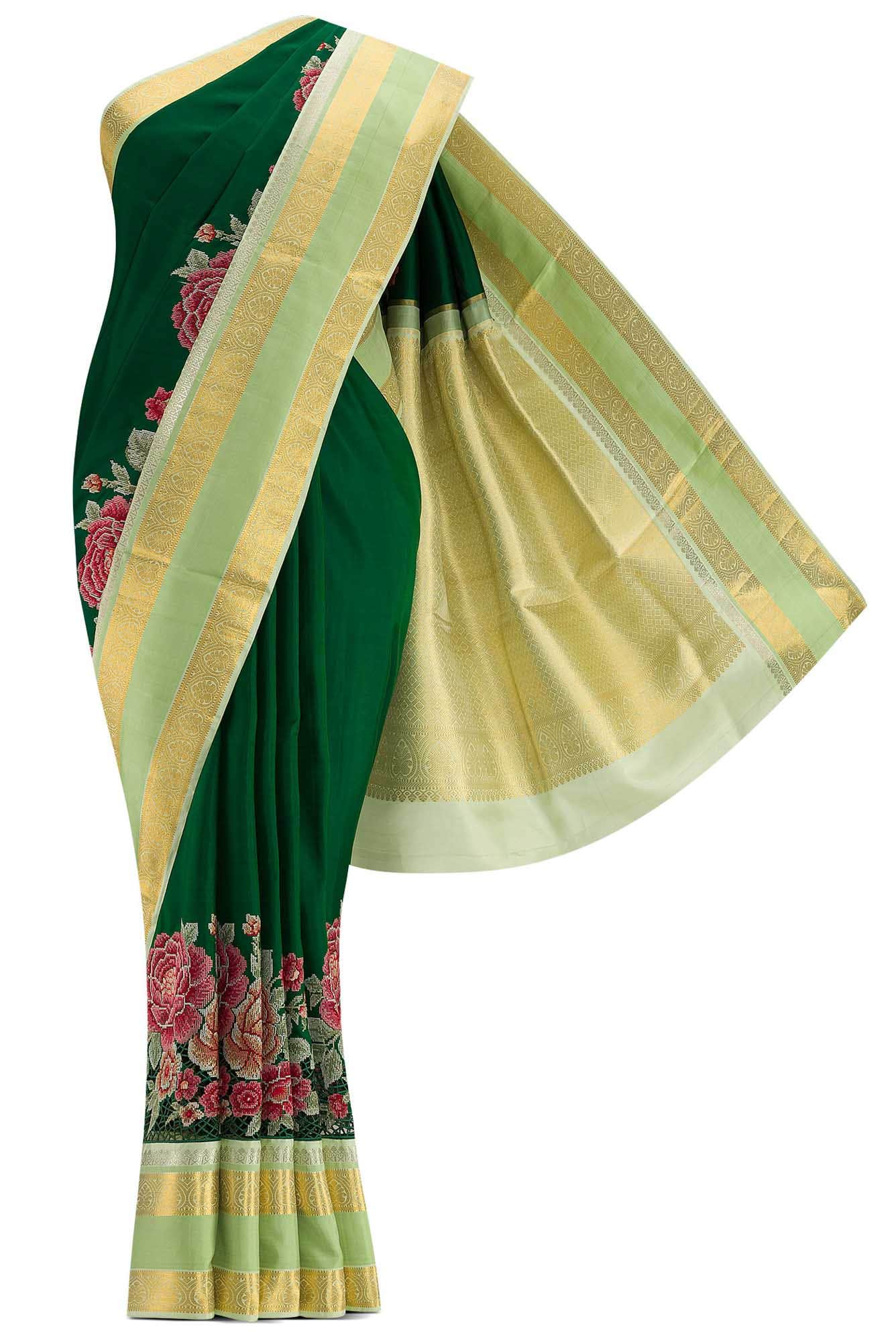 Bottle Green Dual Tone Kanchipuram Silk Saree
