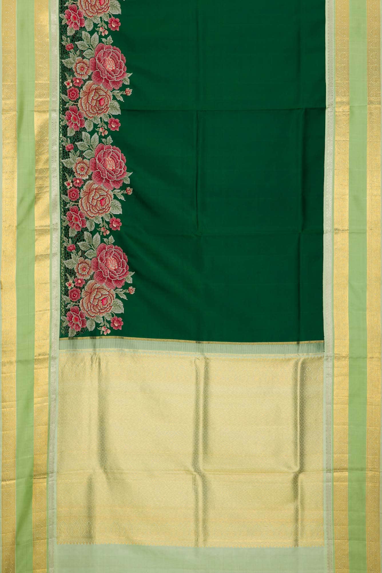 Bottle Green Dual Tone Kanchipuram Silk Saree