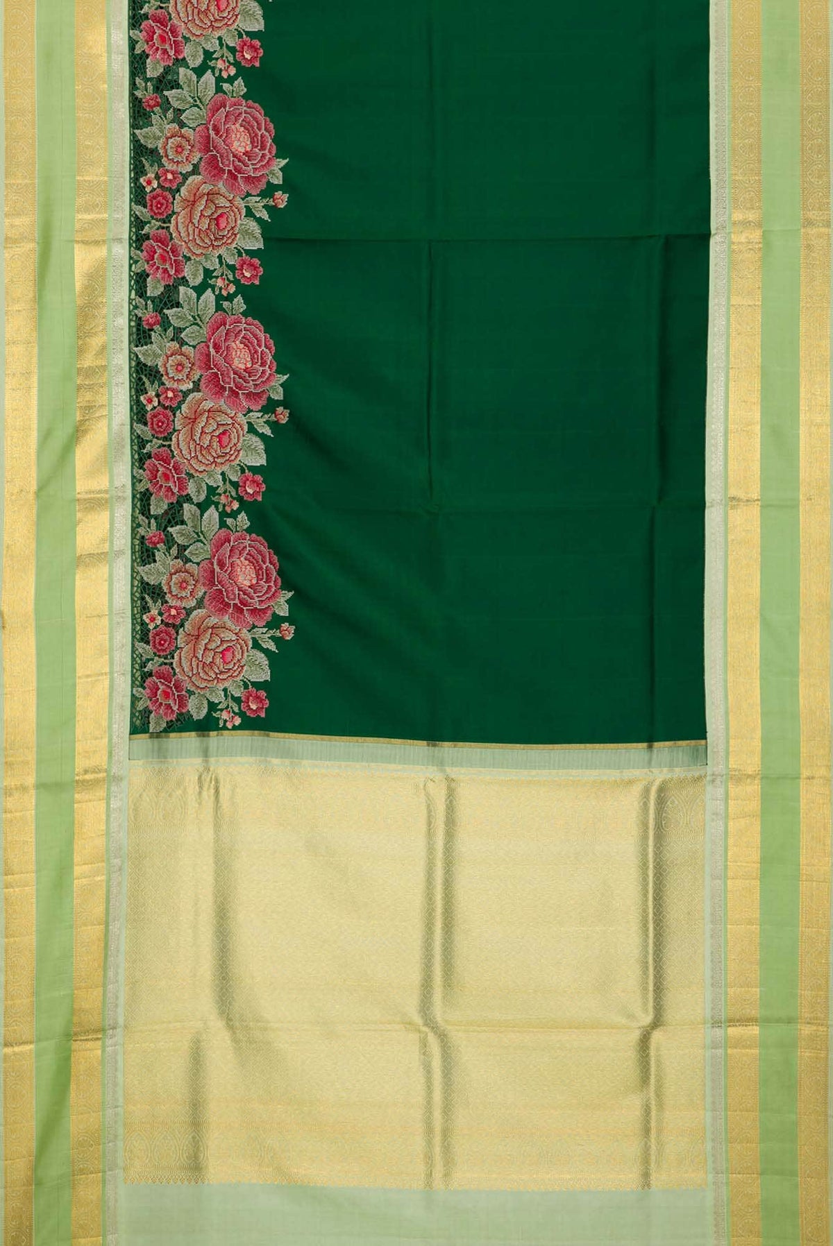 Bottle Green Dual Tone Kanchipuram Silk Saree