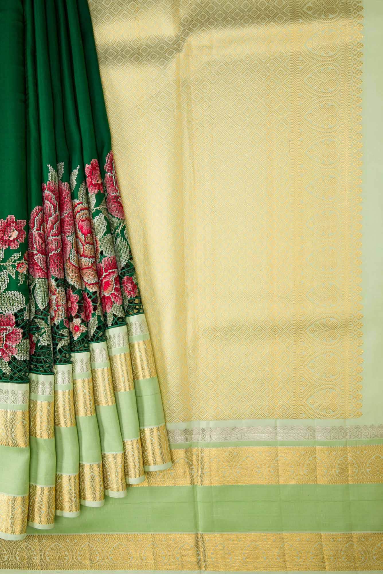 Bottle Green Dual Tone Kanchipuram Silk Saree