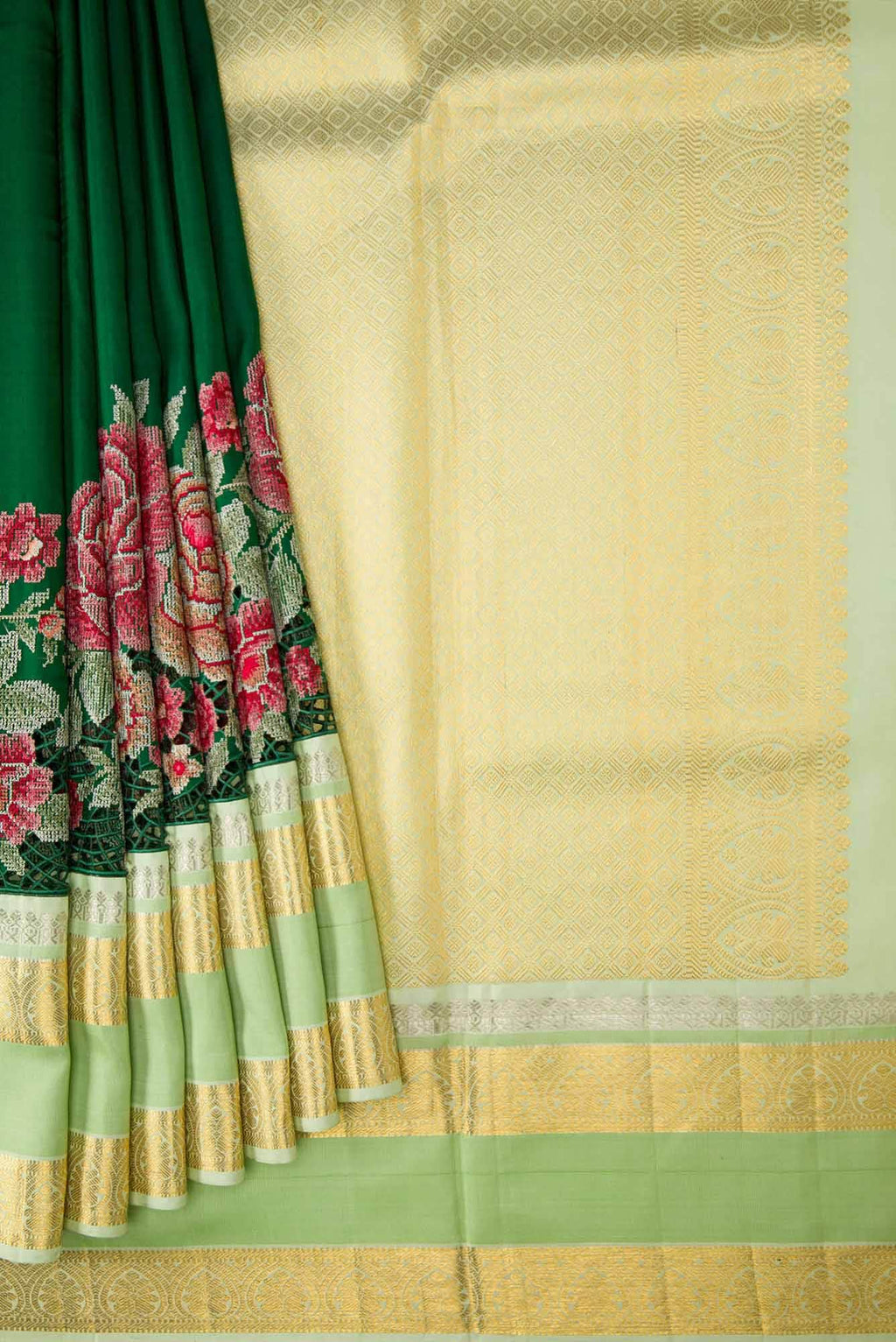 Bottle Green Dual Tone Kanchipuram Silk Saree