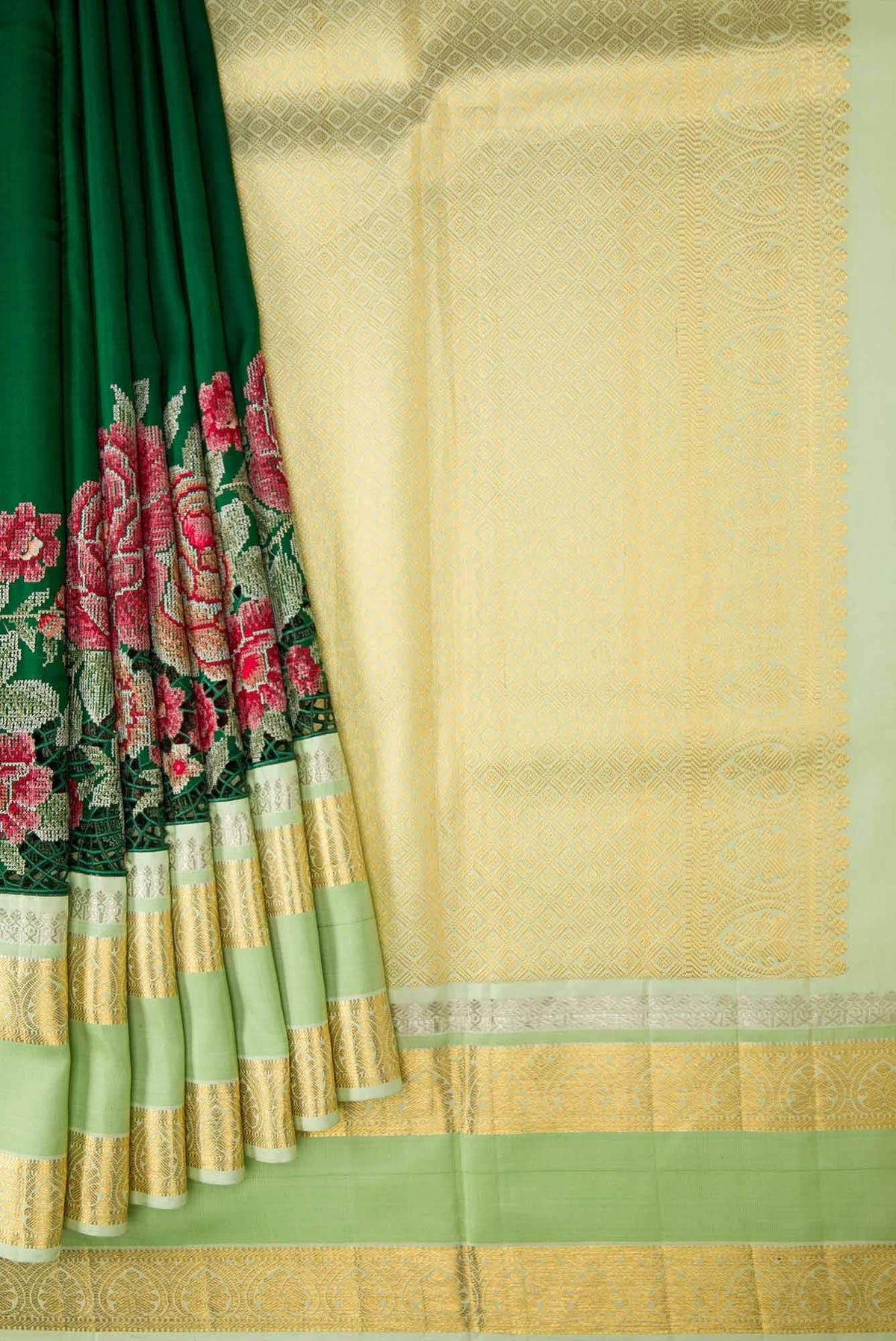 Bottle Green Dual Tone Kanchipuram Silk Saree