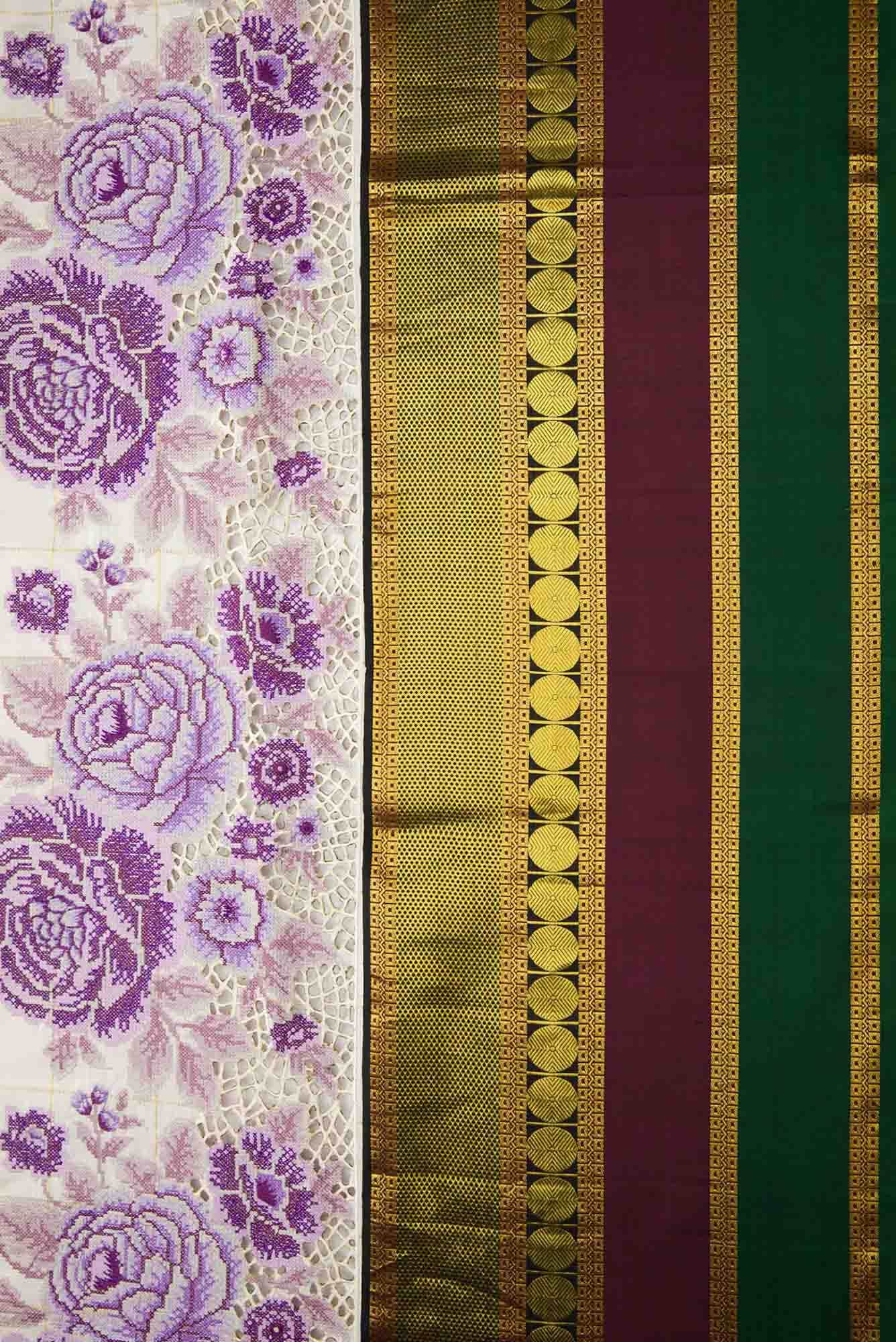 Pure Silk Pure Zari Off White Dual Tone Kanchipuram Saree