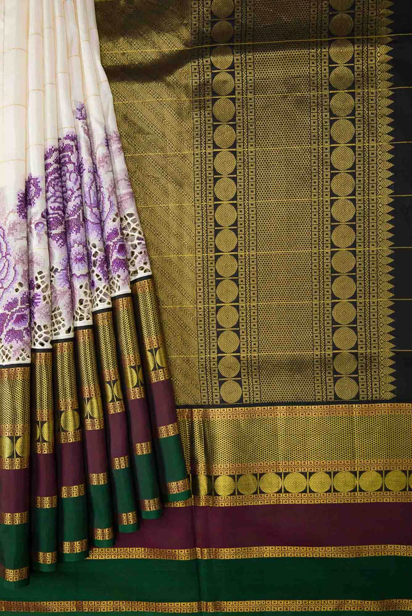Pure Silk Pure Zari Off White Dual Tone Kanchipuram Saree