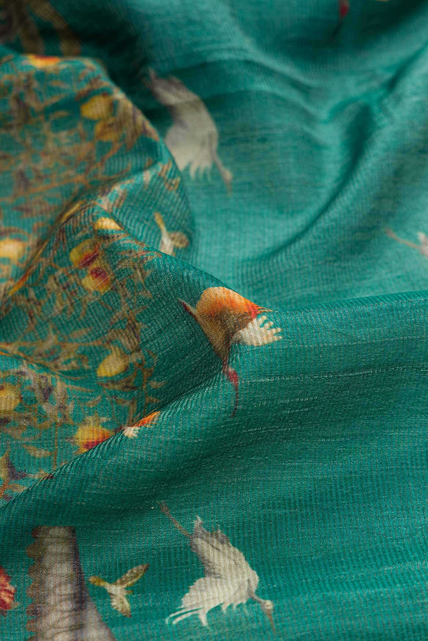 Teal Tussar Silk Saree