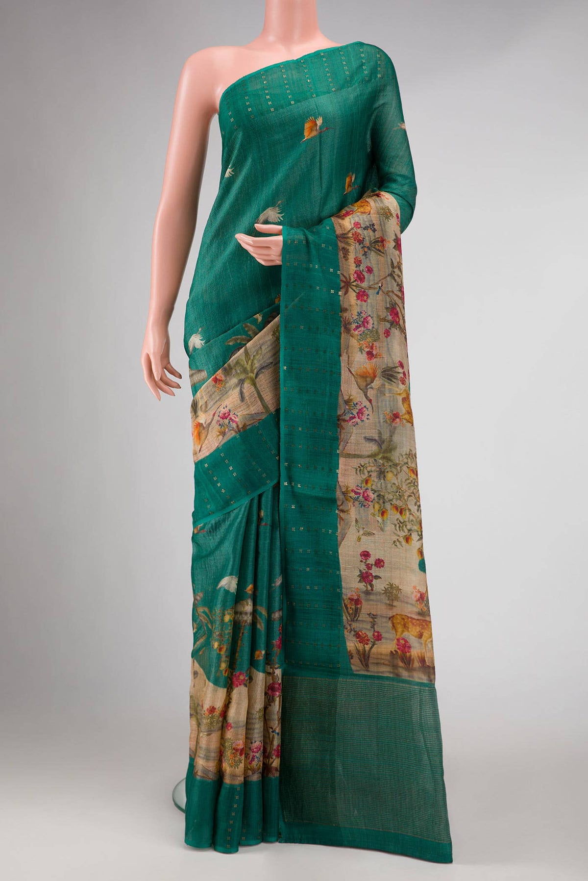 Teal Tussar Silk Saree