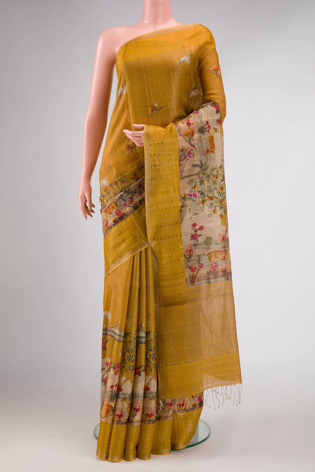 Mustard Dual Tone Tussar Silk Saree