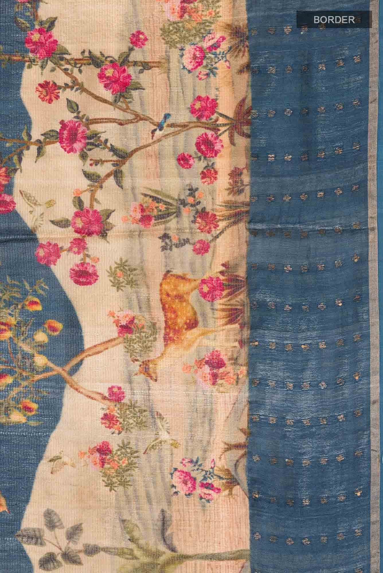 Blue Bhagalpuri Tussar Silk Saree