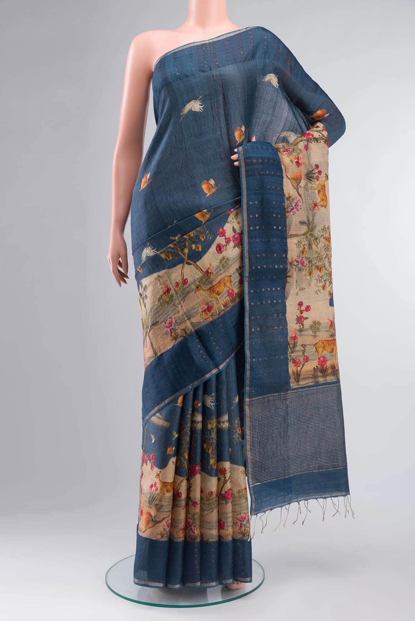 Blue Bhagalpuri Tussar Silk Saree